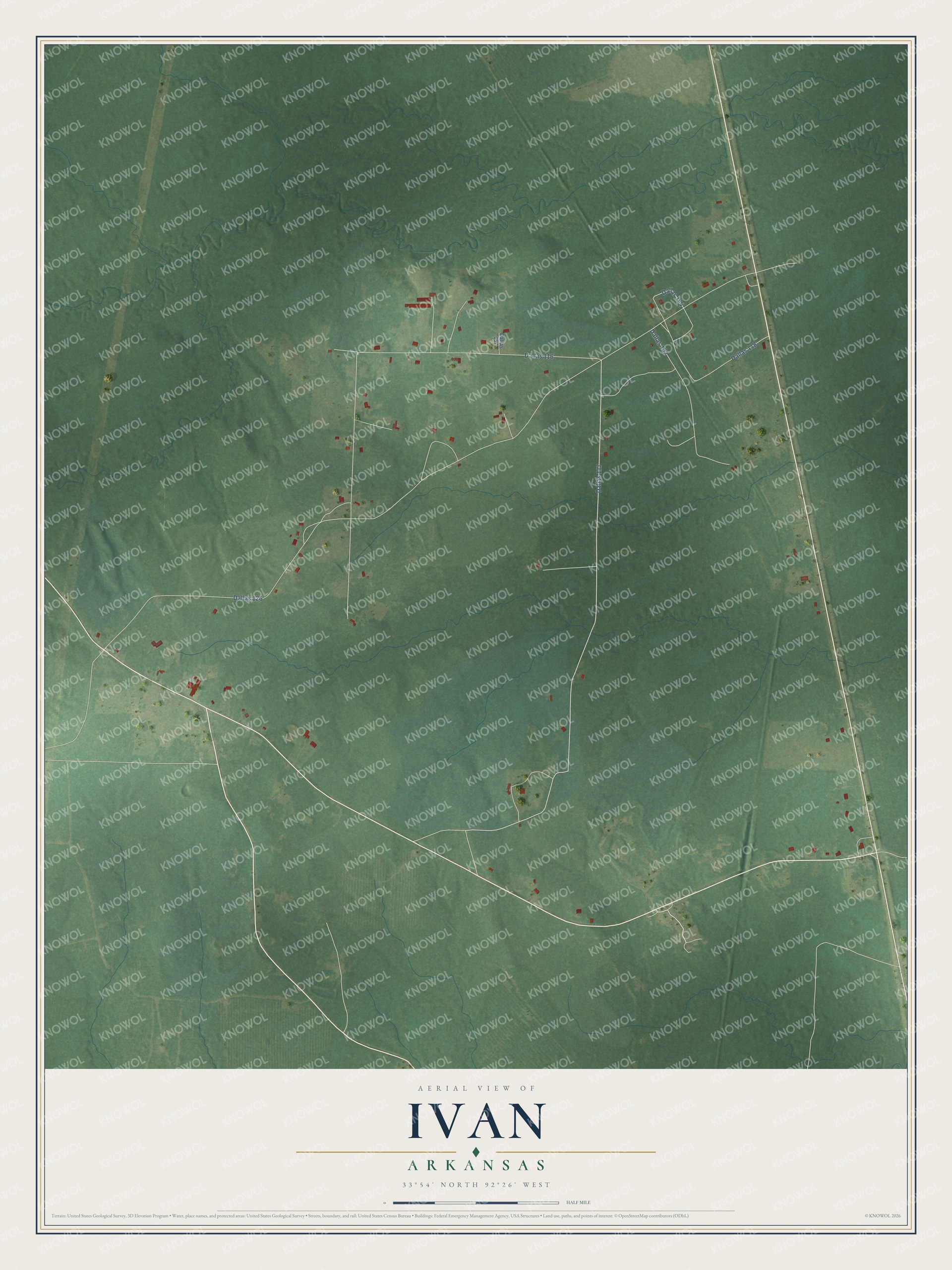 Watermarked full-map preview of Ivan, Arkansas