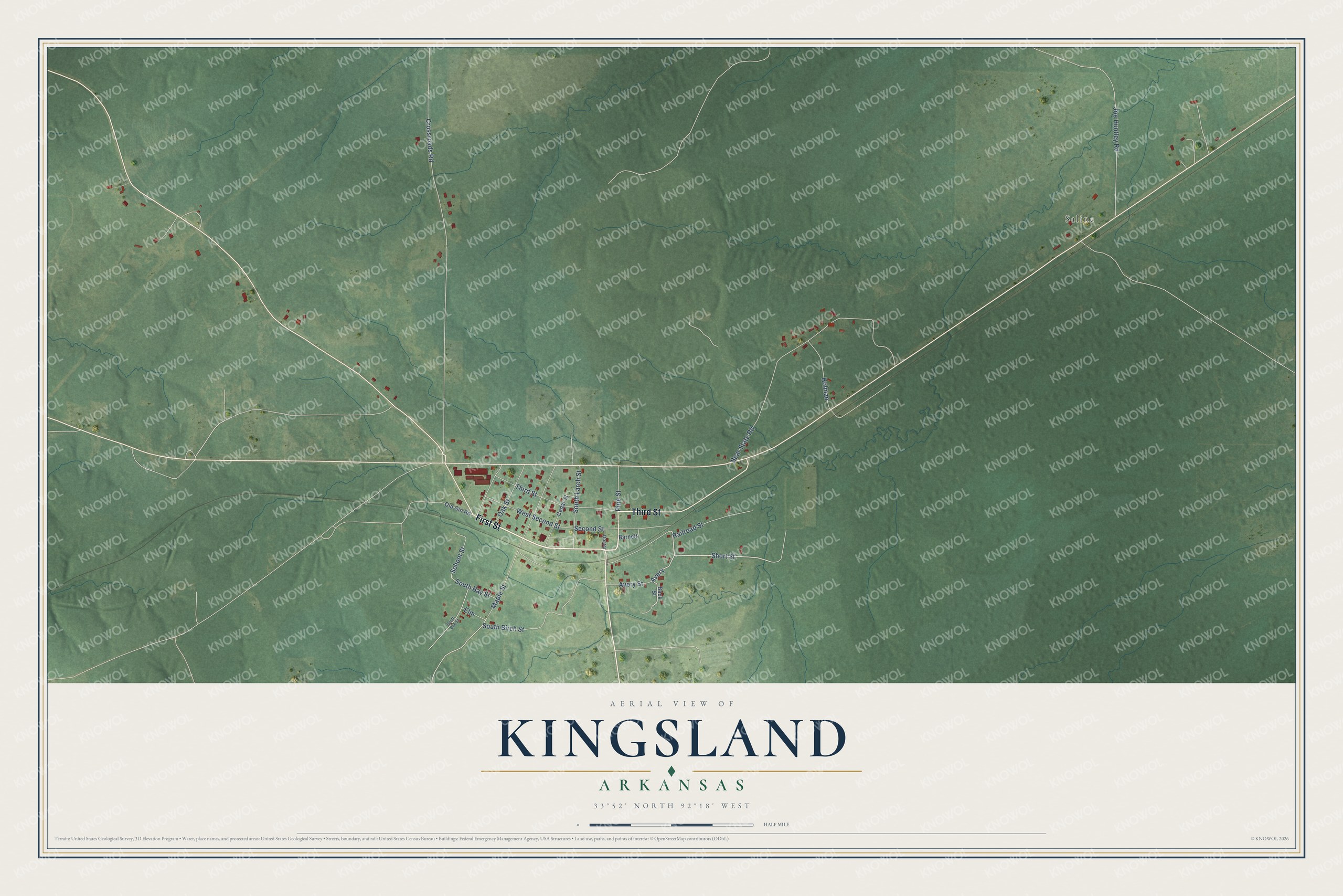 Watermarked full-map preview of Kingsland, Arkansas