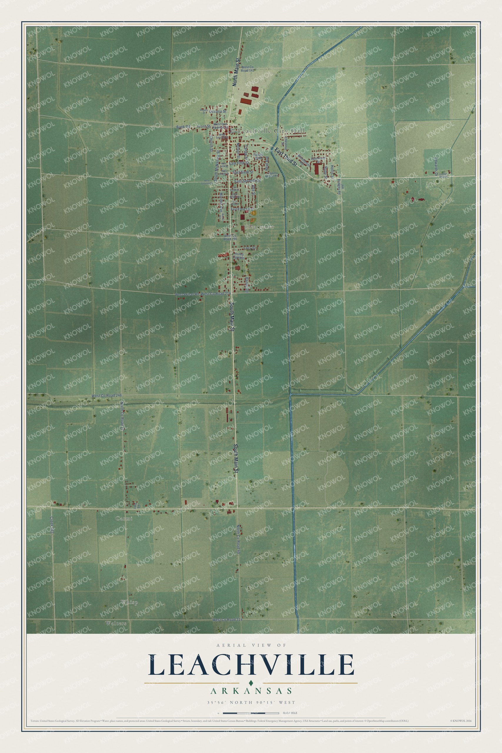 Watermarked full-map preview of Leachville, Arkansas