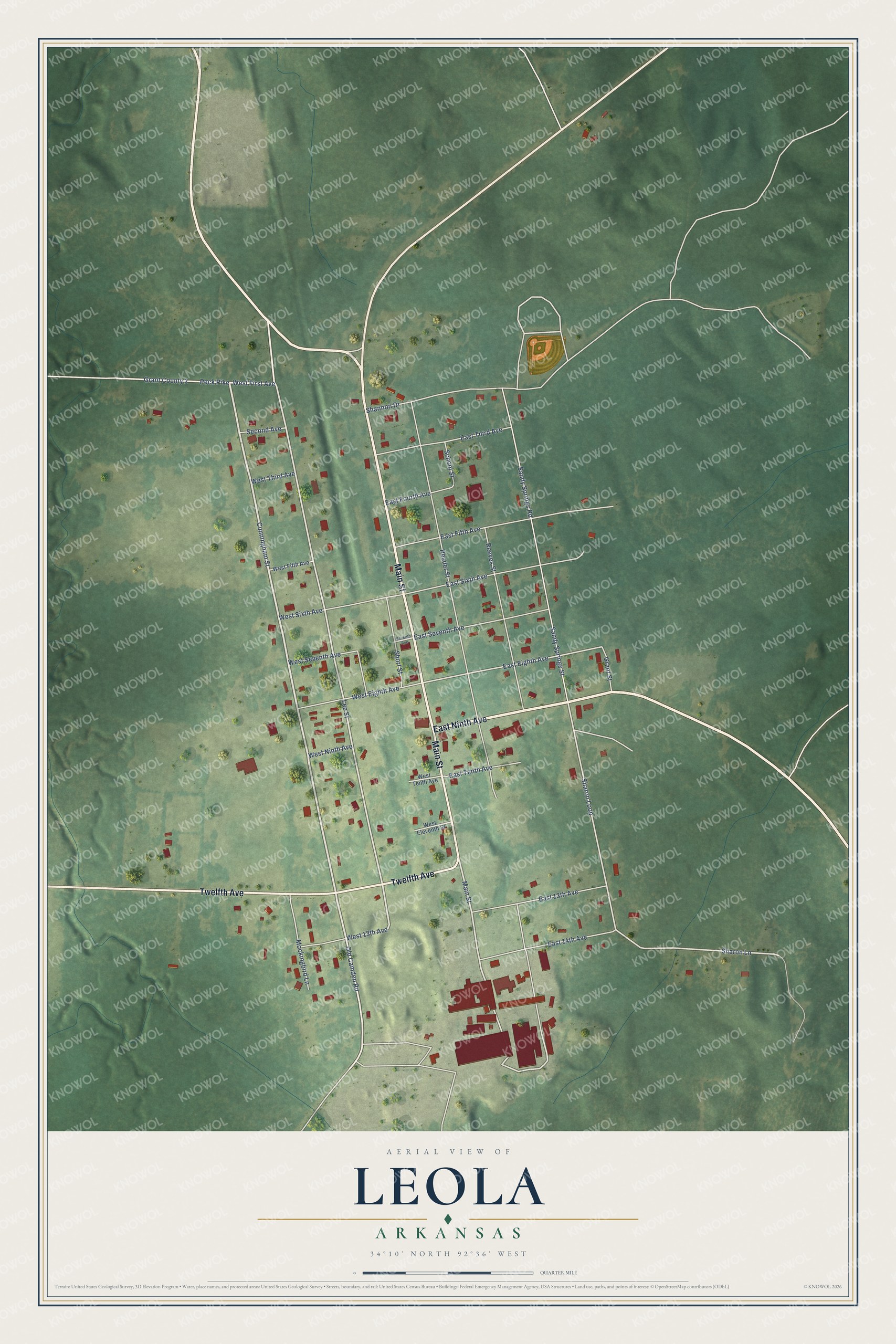 Watermarked full-map preview of Leola, Arkansas