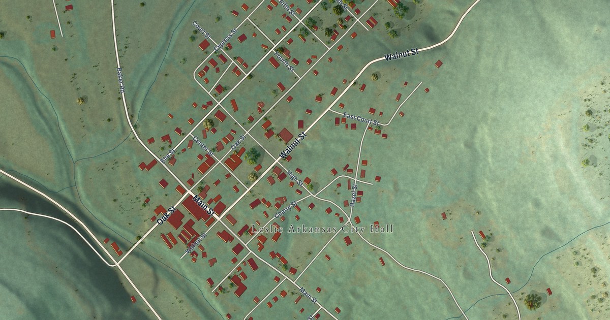 Map of Leslie, Arkansas in 2026