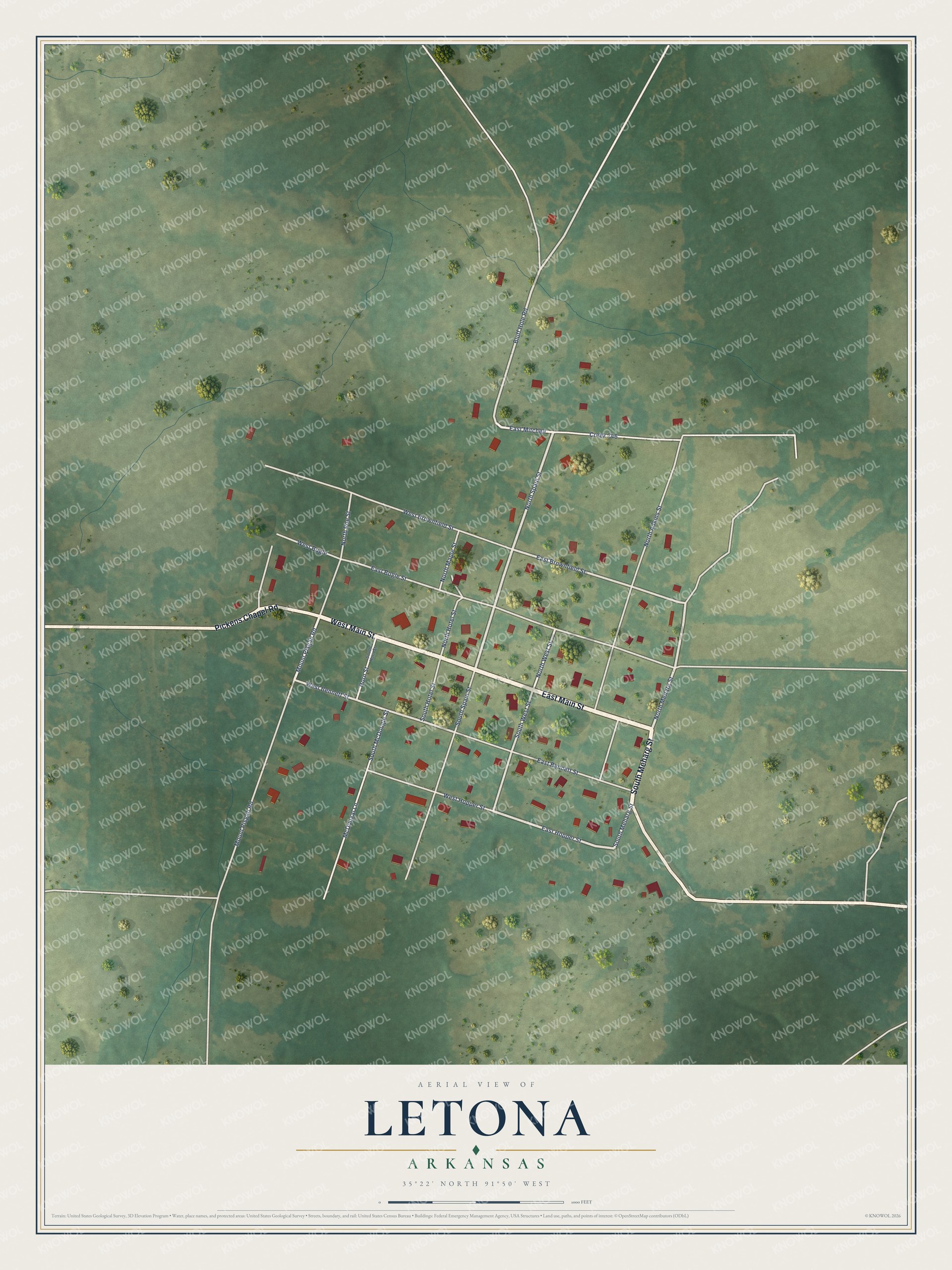 Watermarked full-map preview of Letona, Arkansas