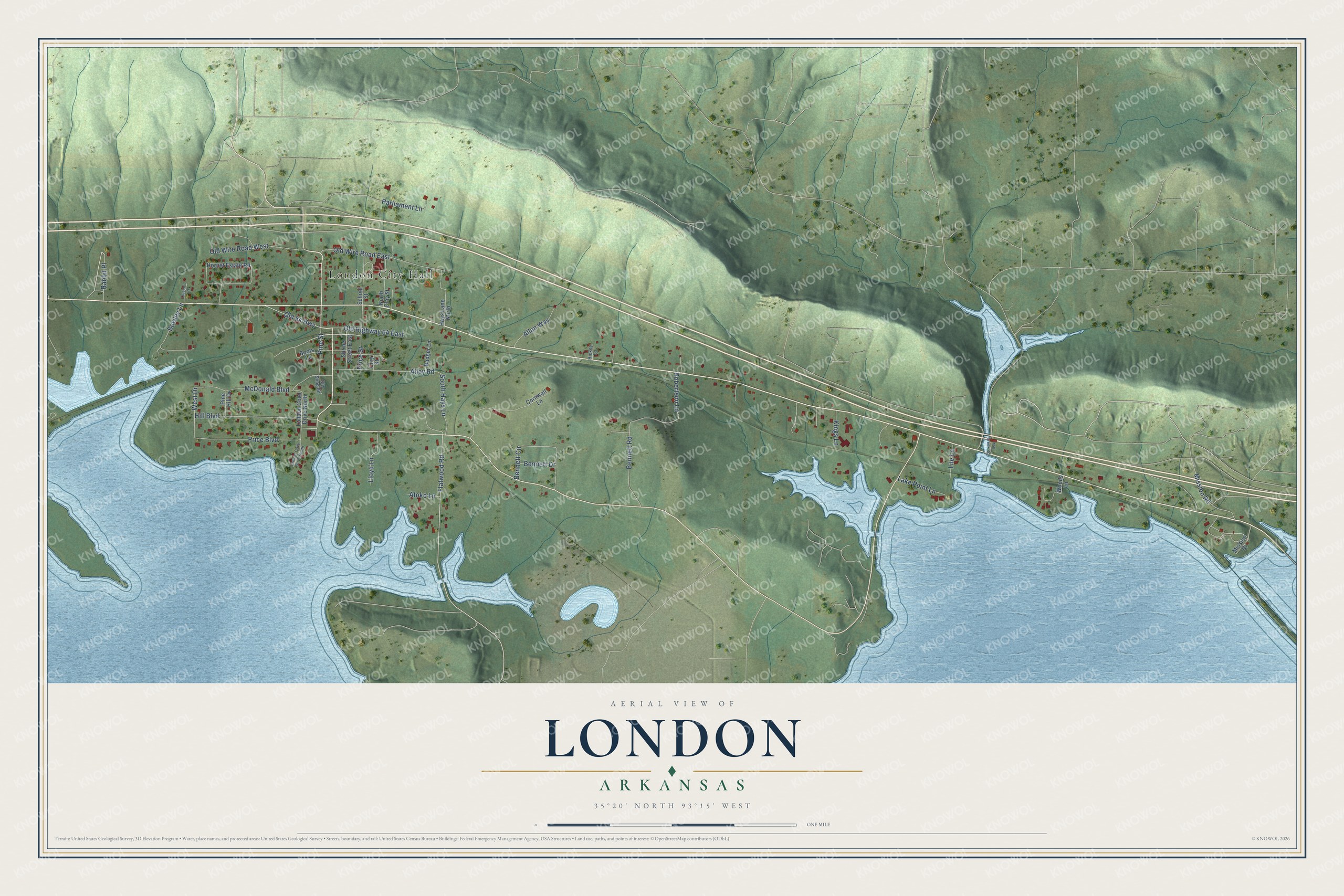 Watermarked full-map preview of London, Arkansas