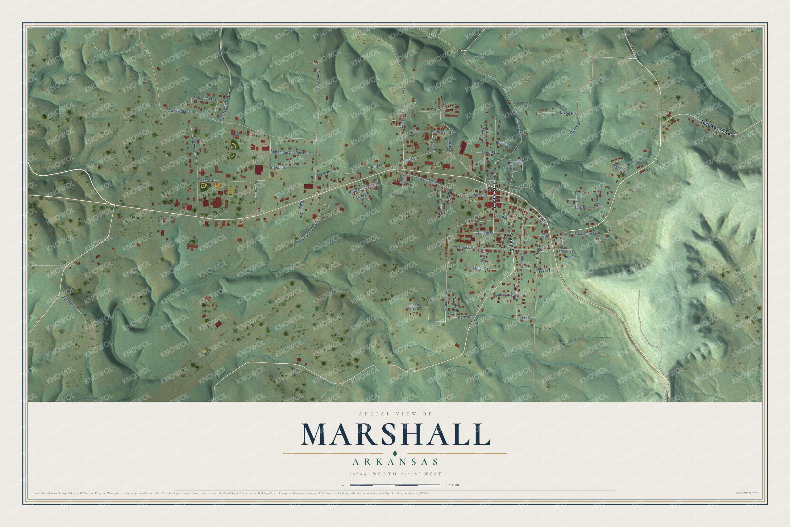 Watermarked full-map preview of Marshall, Arkansas