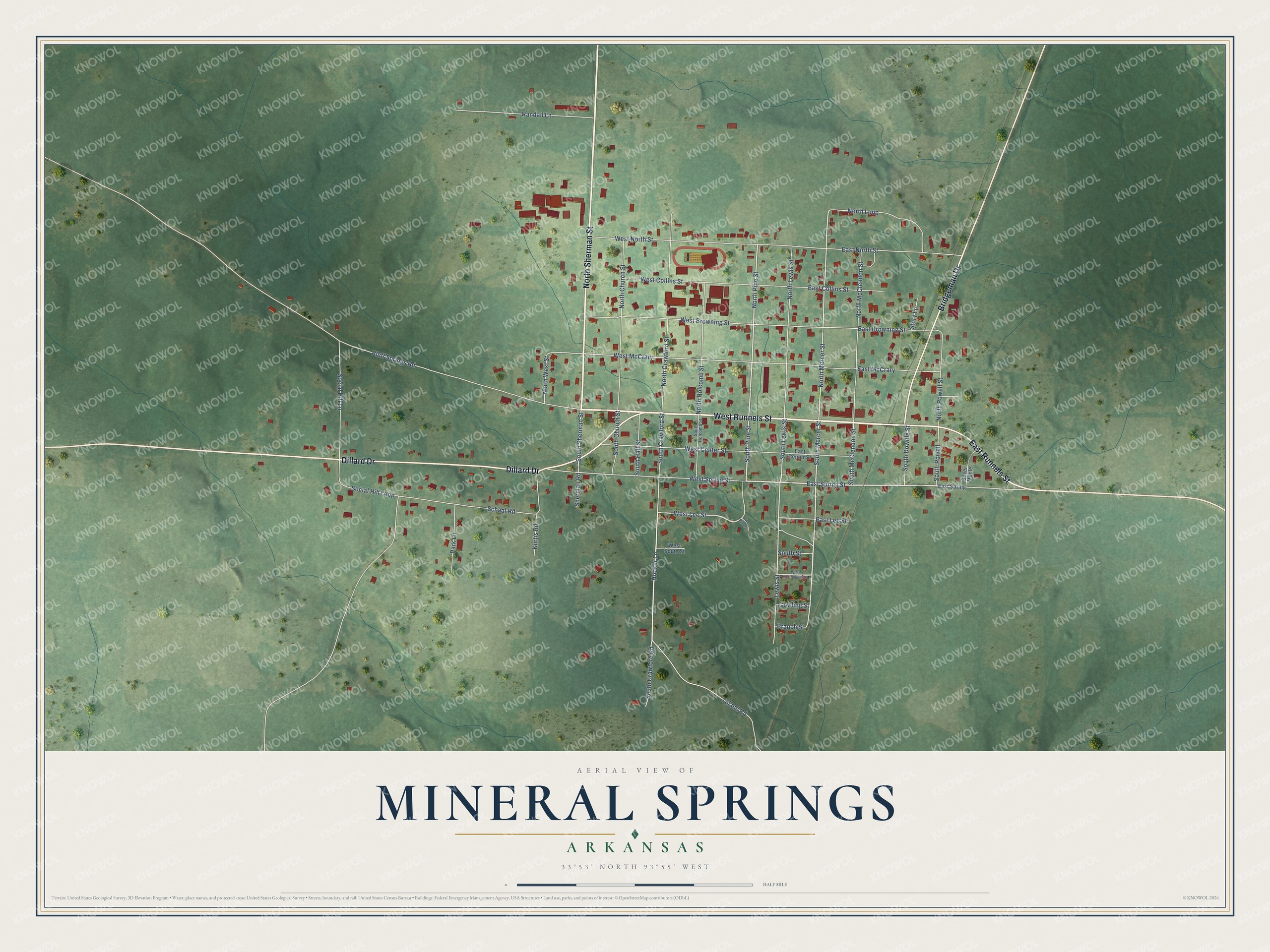 Watermarked full-map preview of Mineral Springs, Arkansas