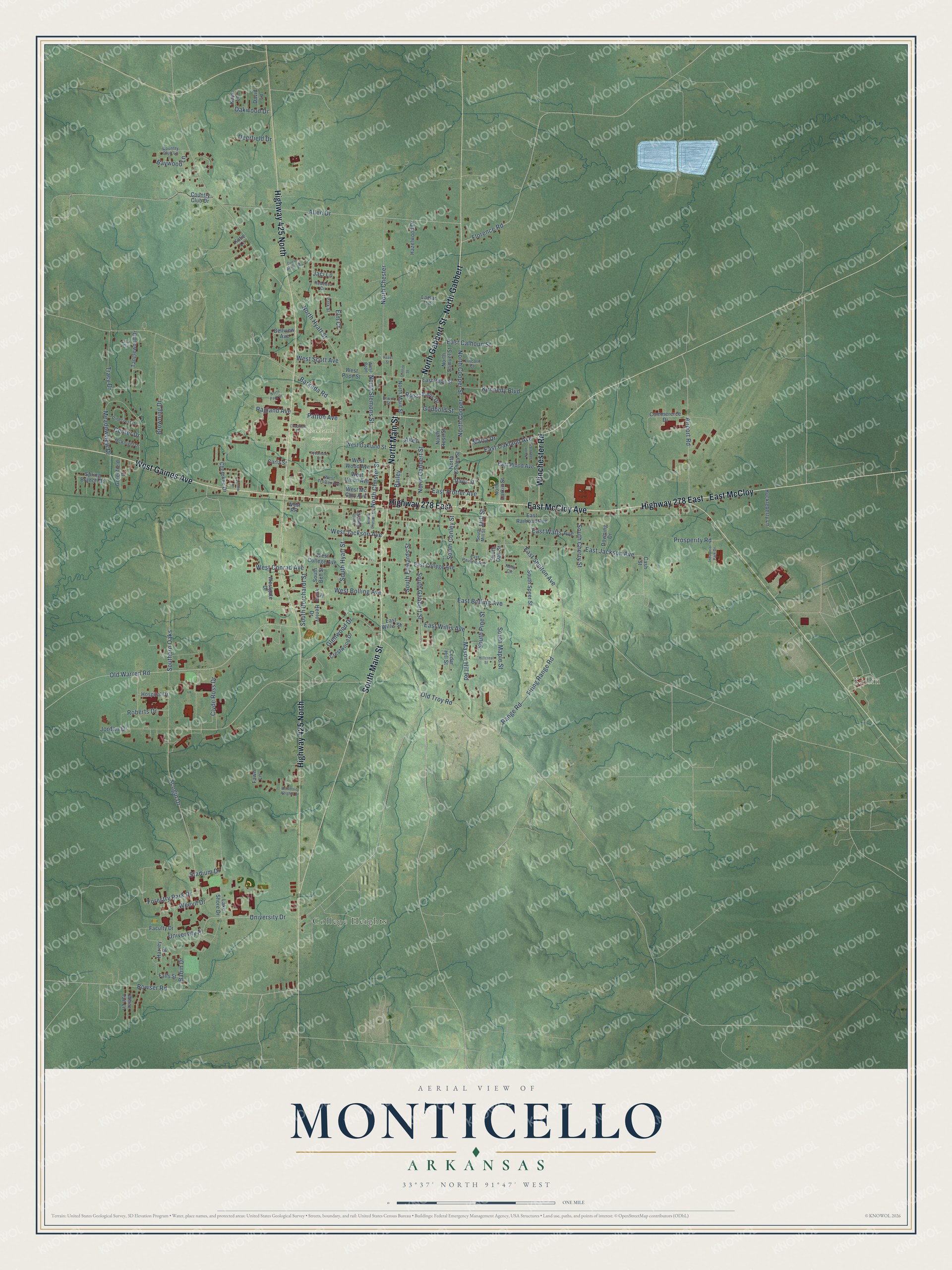 Watermarked full-map preview of Monticello, Arkansas
