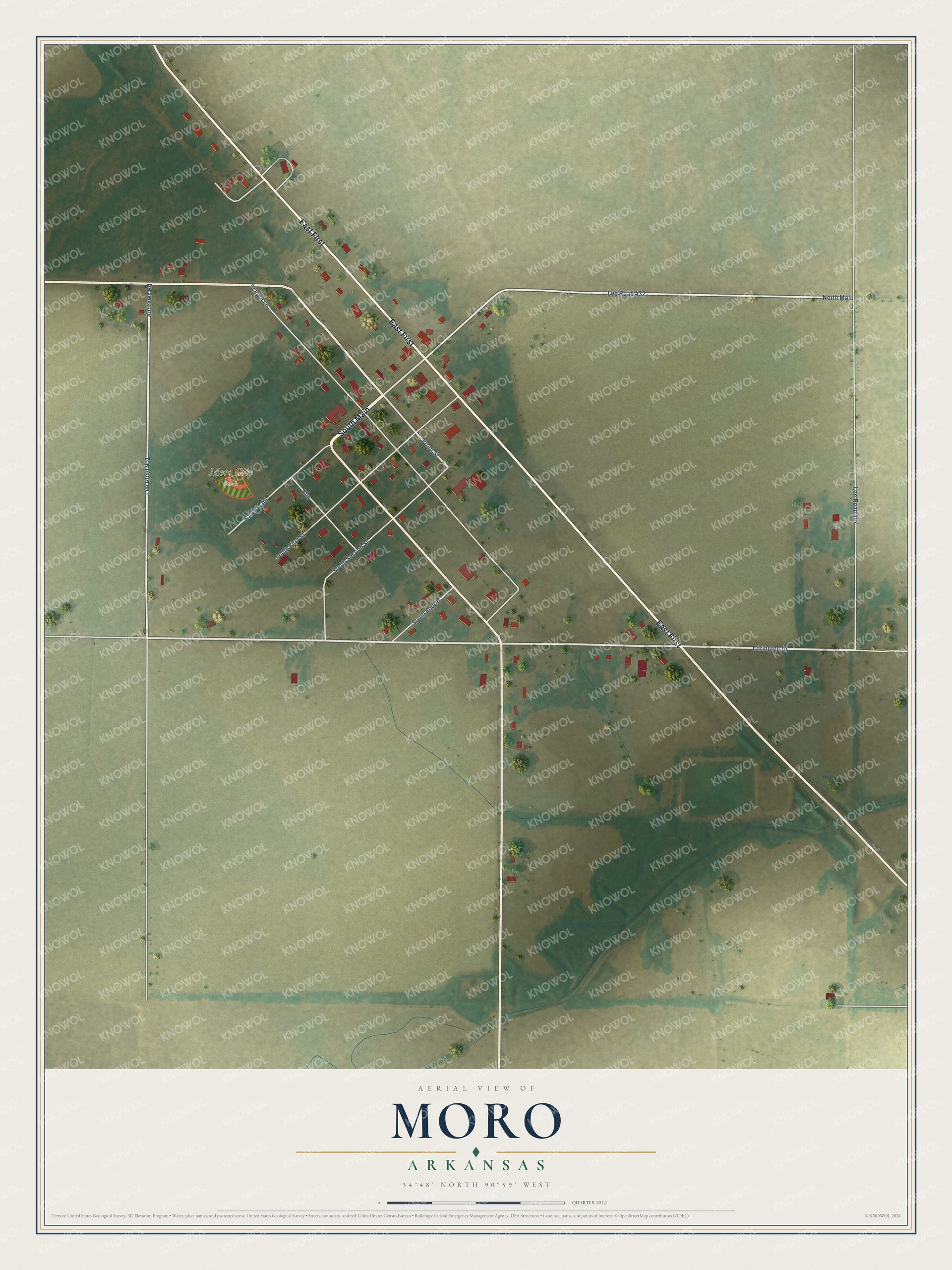 Watermarked full-map preview of Moro, Arkansas
