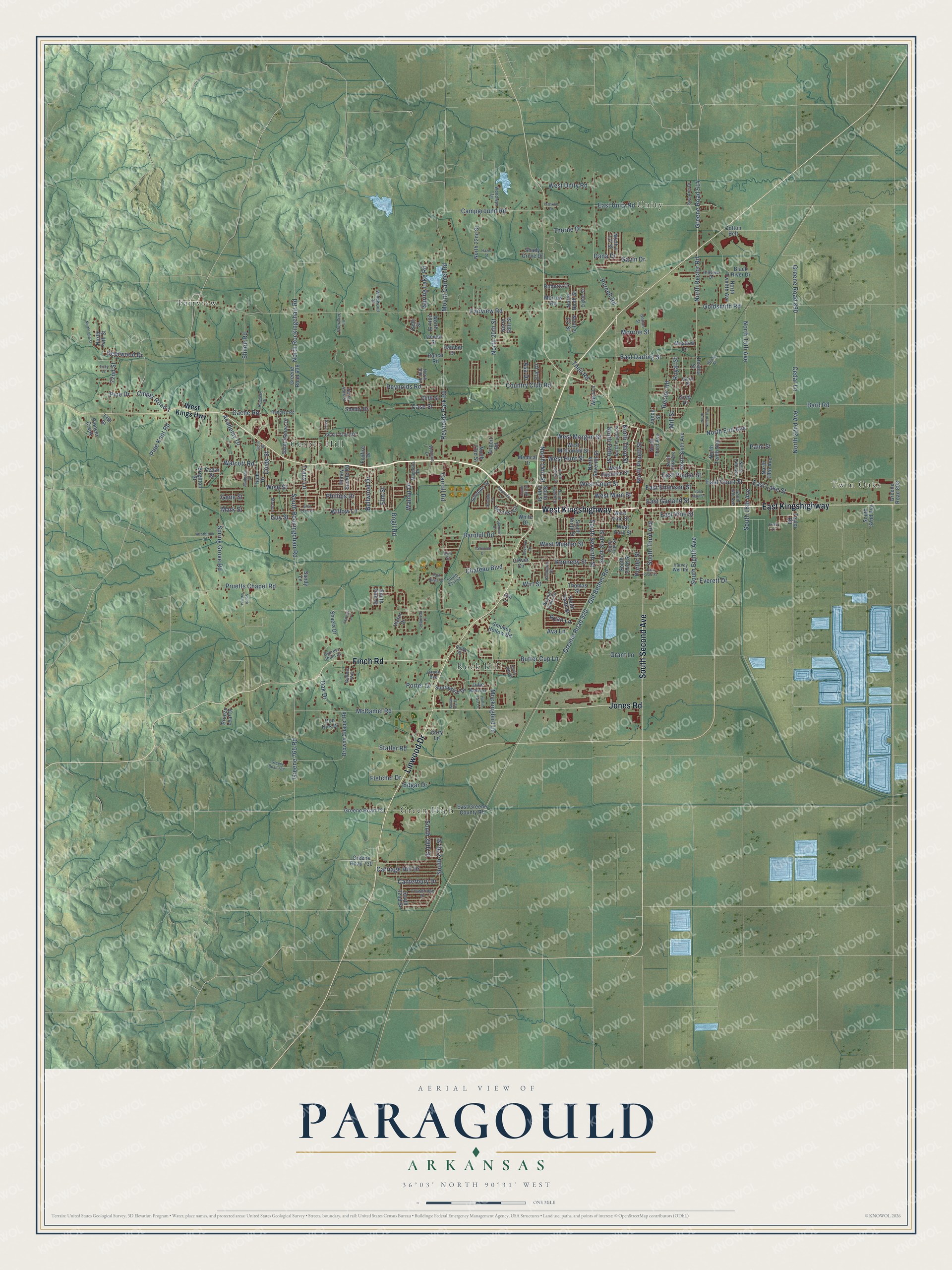Watermarked full-map preview of Paragould, Arkansas