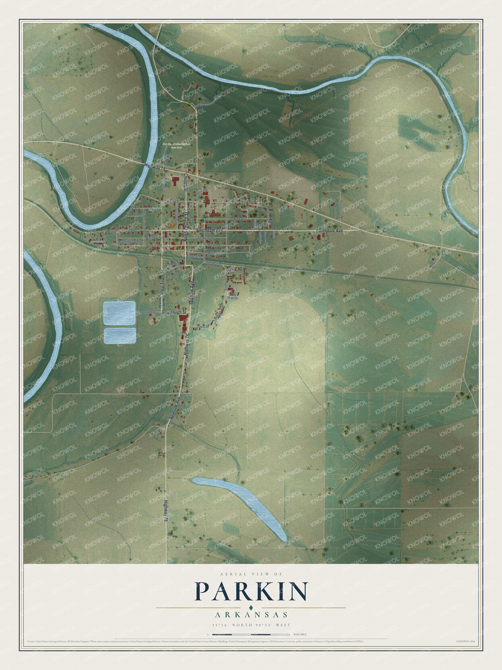 Watermarked full-map preview of Parkin, Arkansas