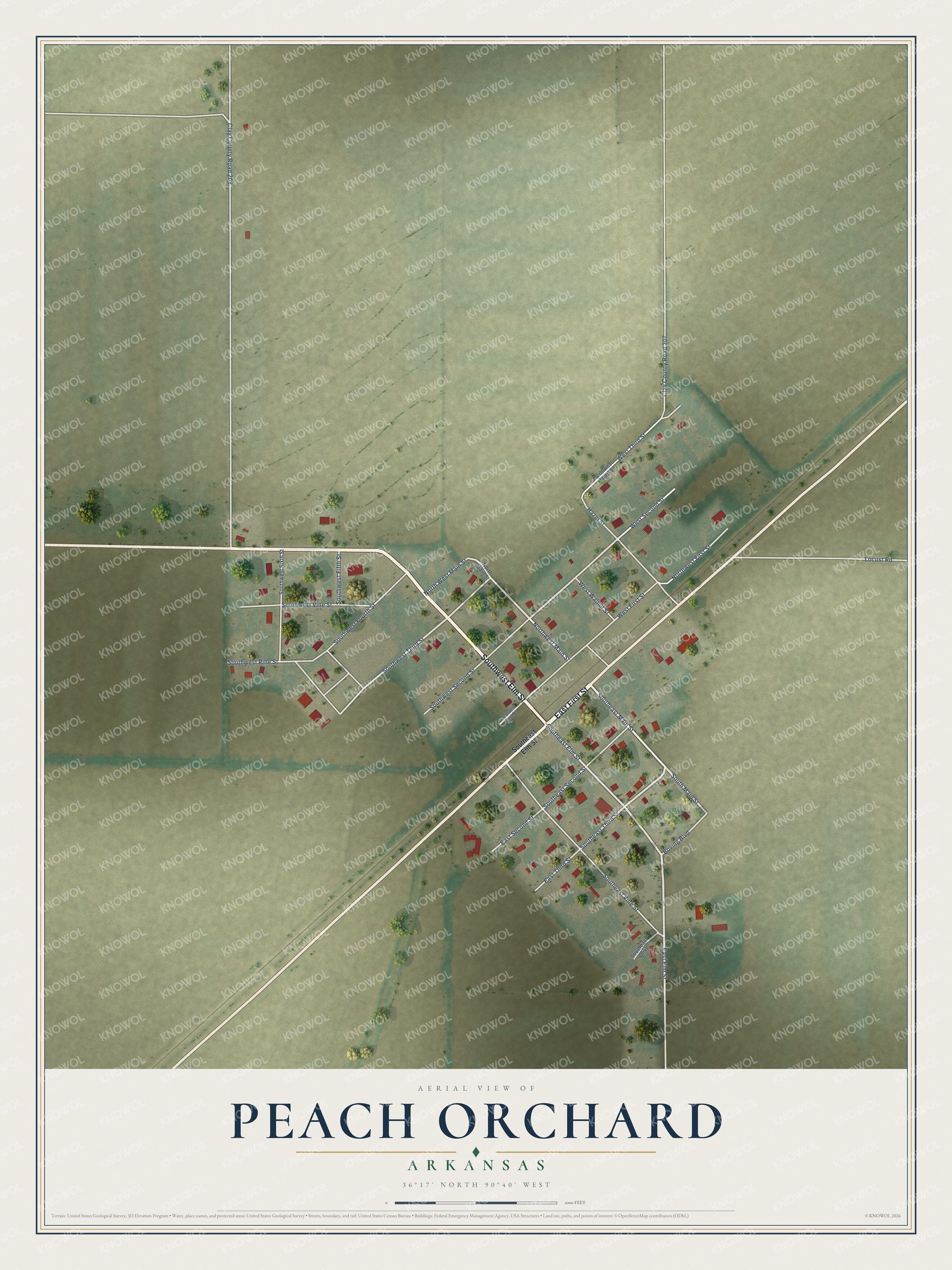 Watermarked full-map preview of Peach Orchard, Arkansas