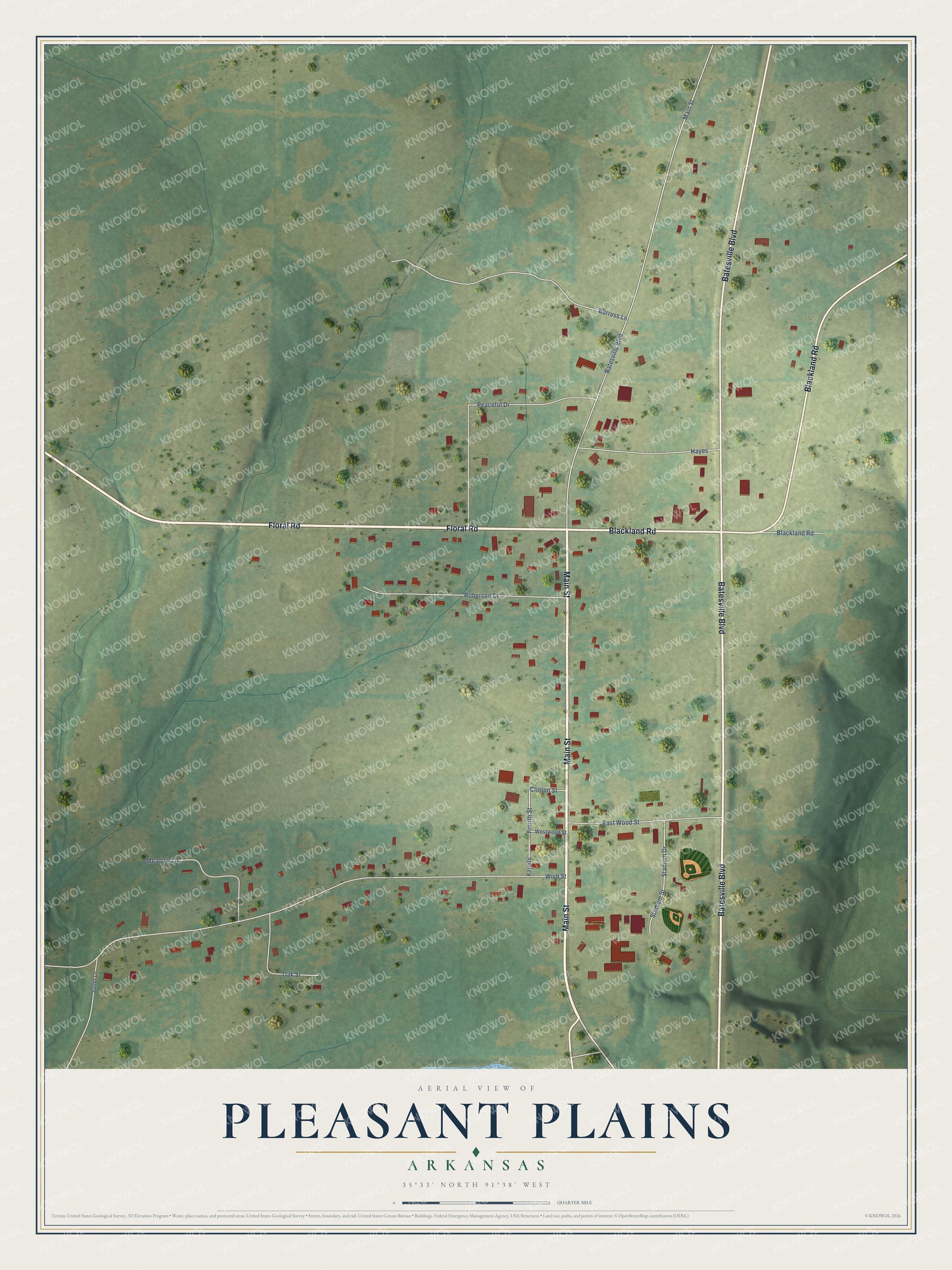 Watermarked full-map preview of Pleasant Plains, Arkansas