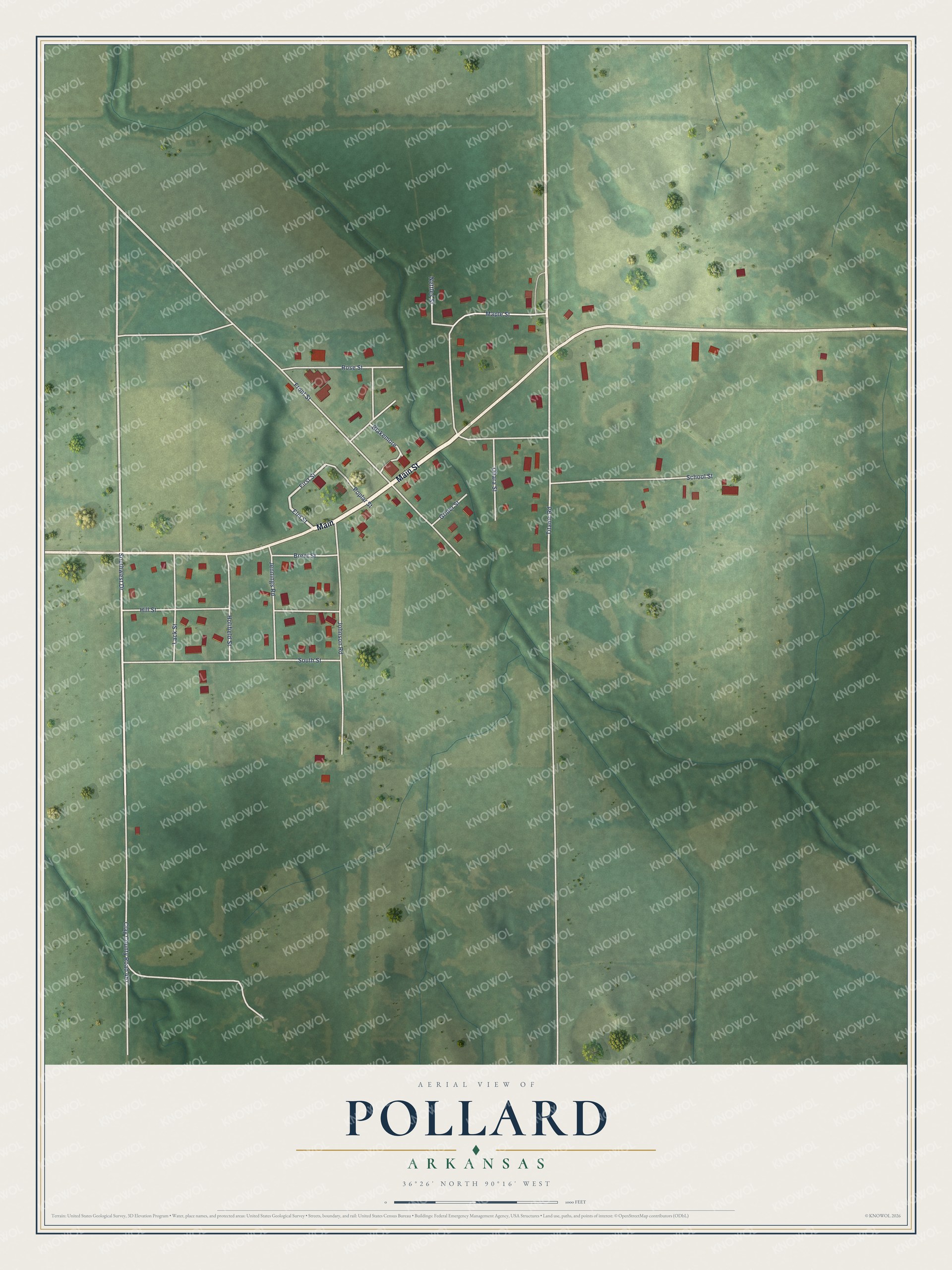Watermarked full-map preview of Pollard, Arkansas