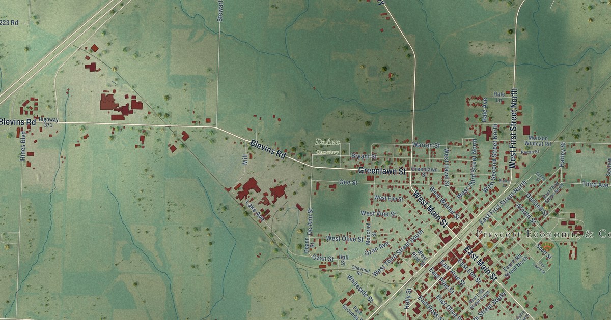 Map of Prescott, Arkansas in 2026