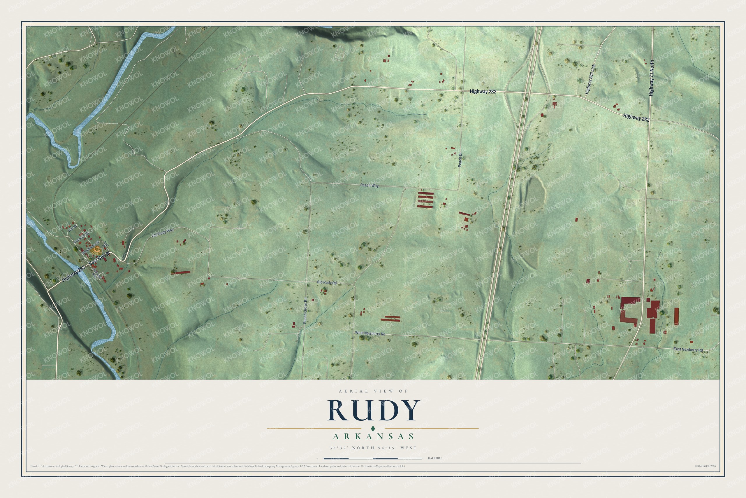 Watermarked full-map preview of Rudy, Arkansas