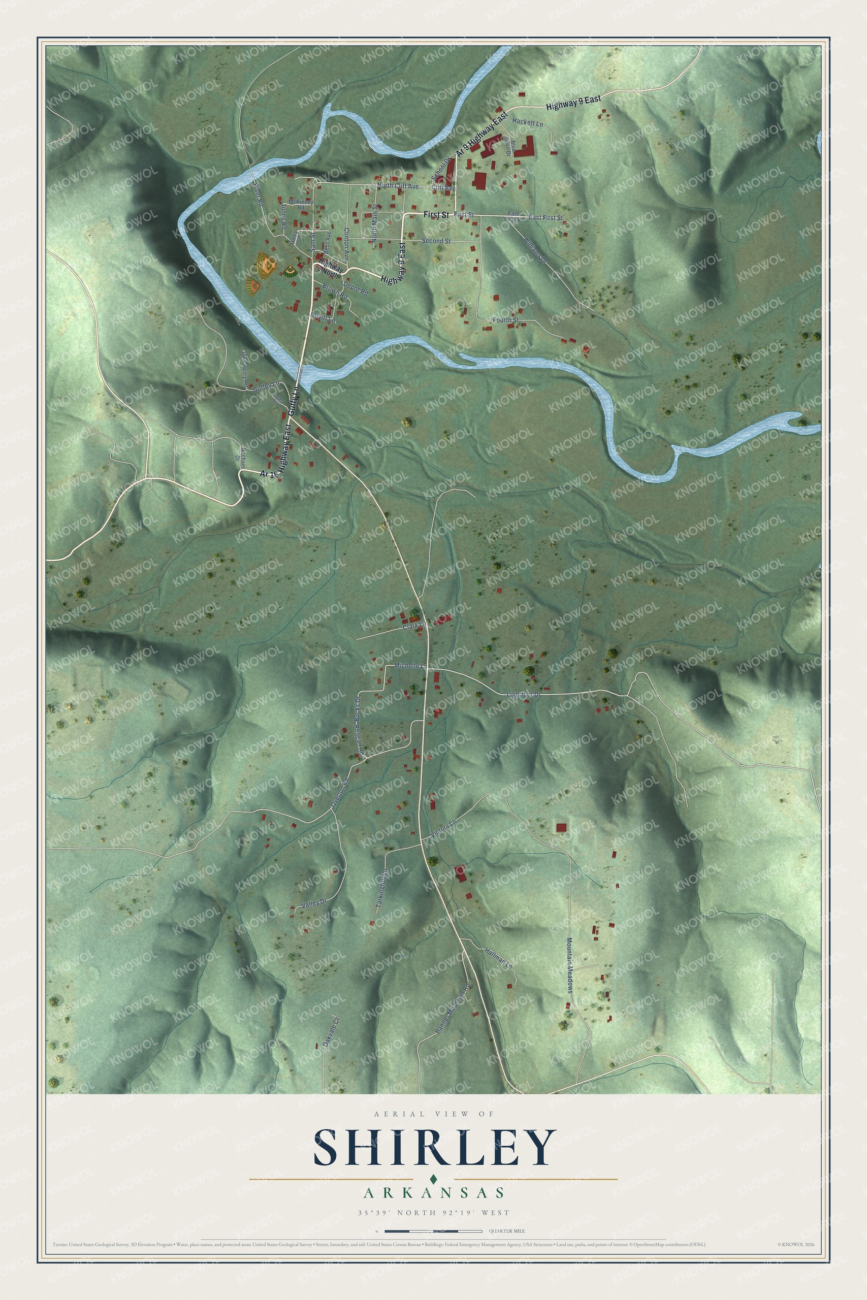 Watermarked full-map preview of Shirley, Arkansas