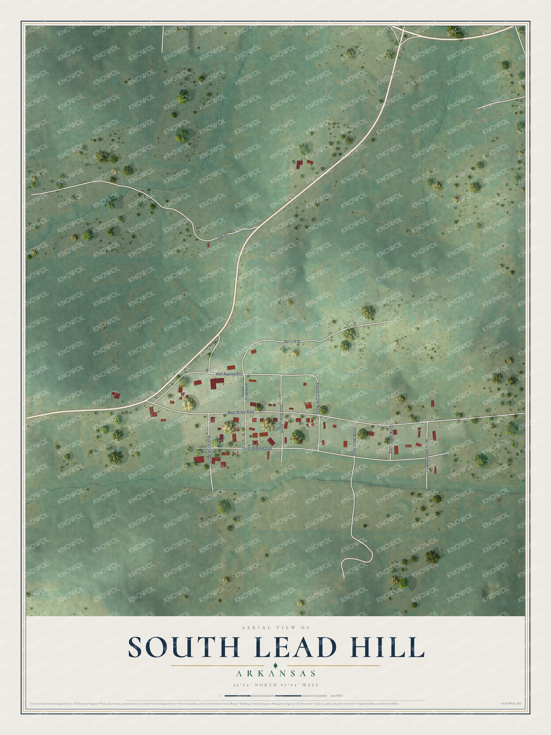 Watermarked full-map preview of South Lead Hill, Arkansas