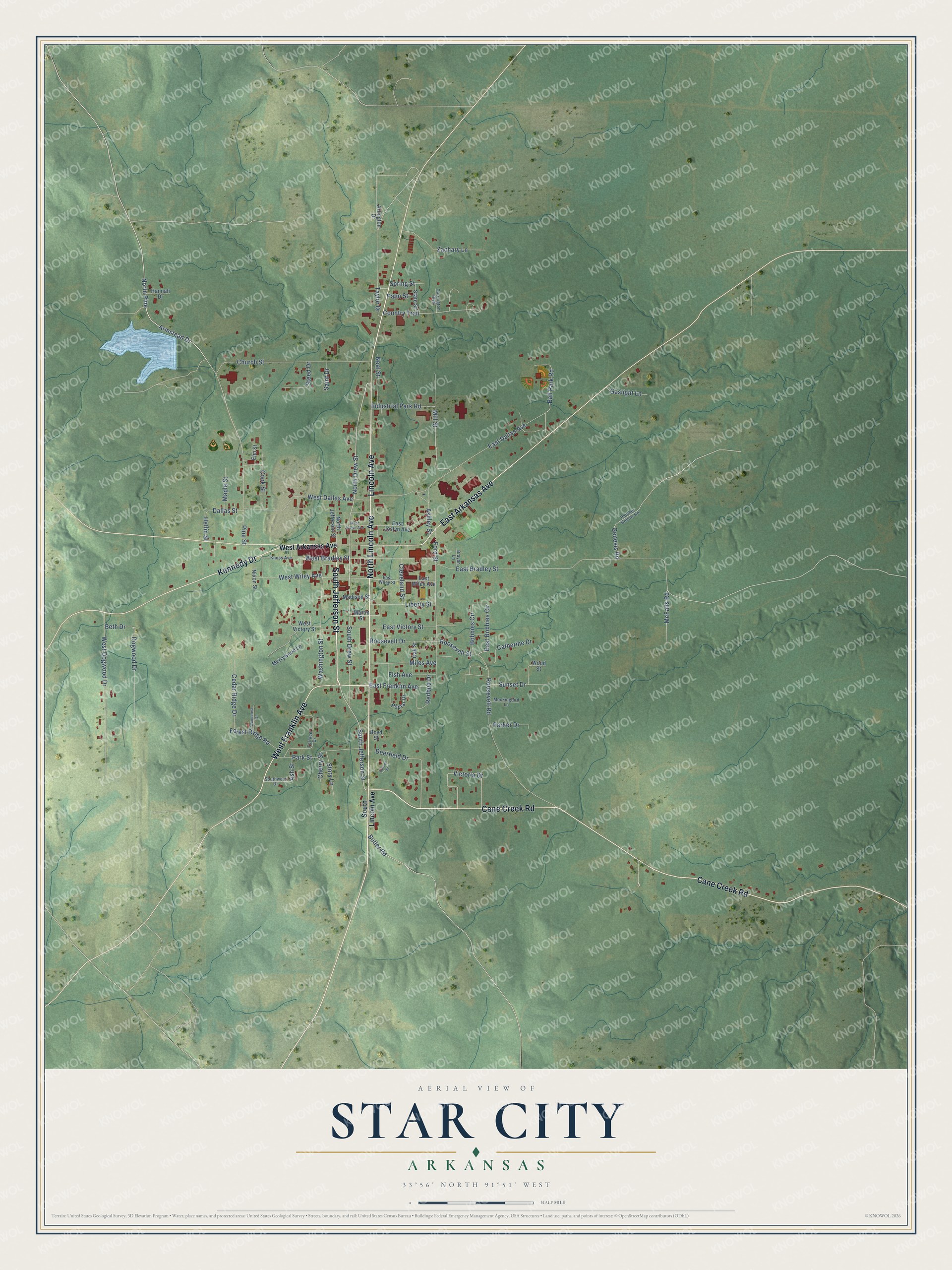 Watermarked full-map preview of Star City, Arkansas