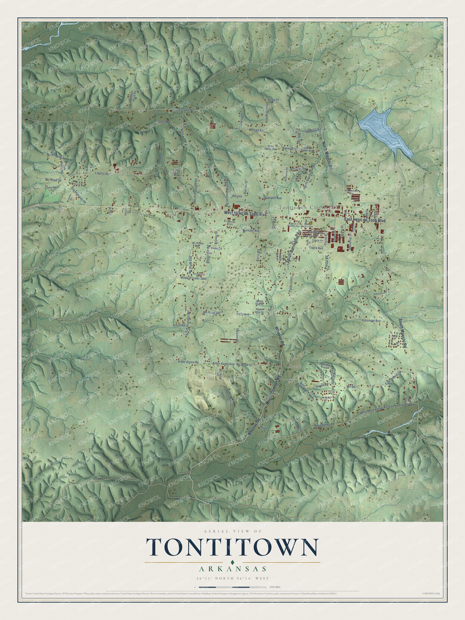 Watermarked full-map preview of Tontitown, Arkansas
