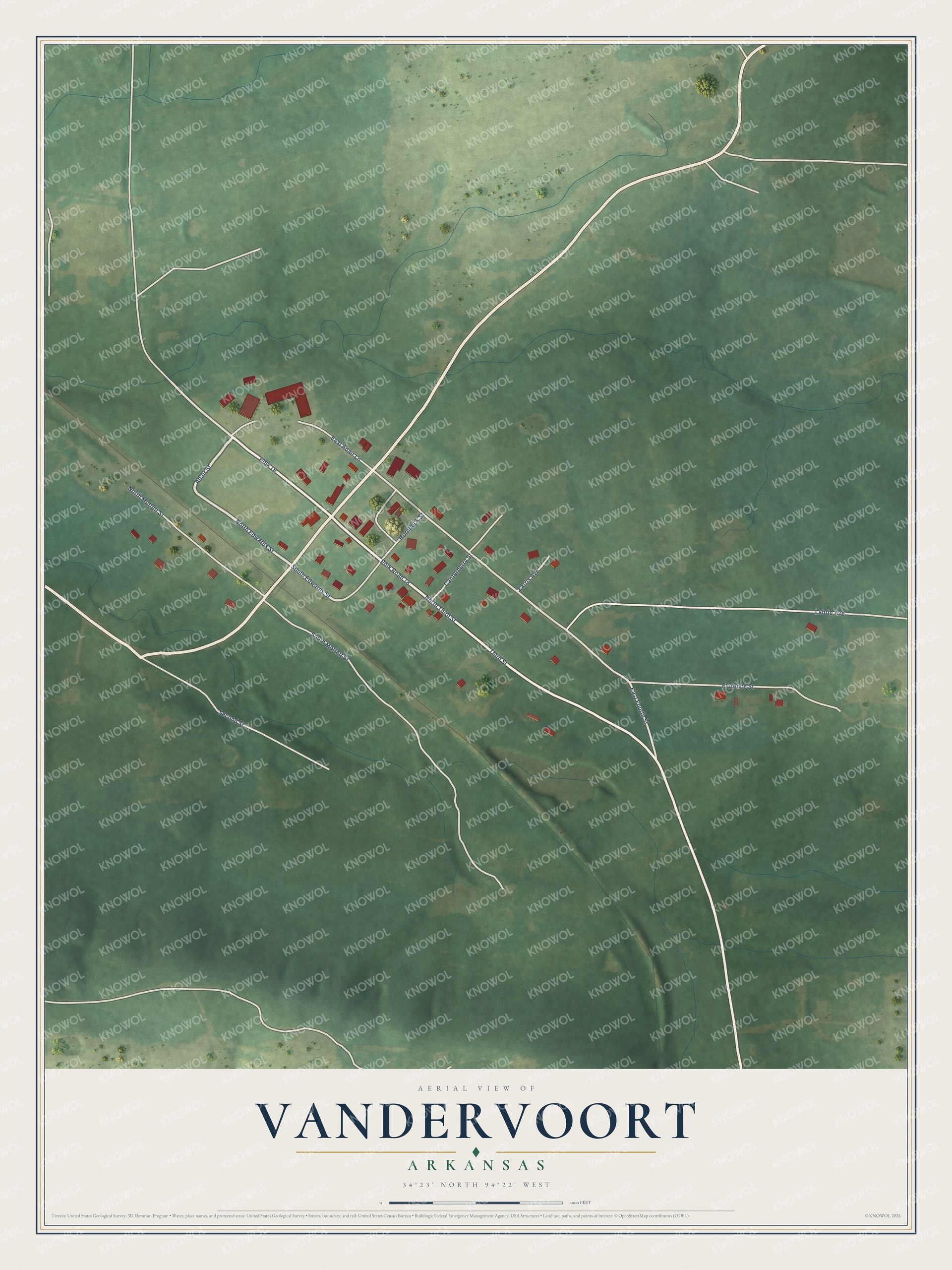 Watermarked full-map preview of Vandervoort, Arkansas