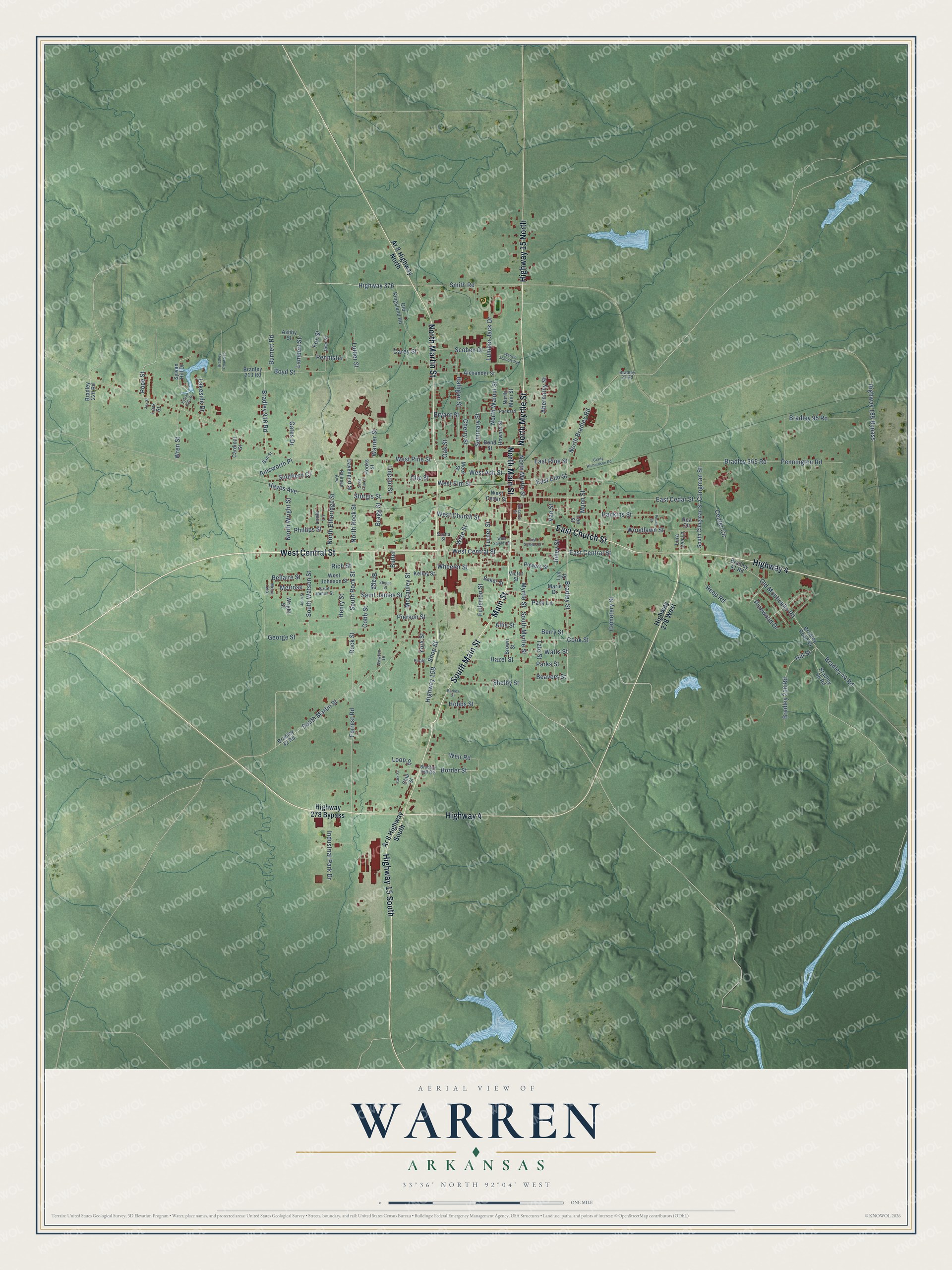 Watermarked full-map preview of Warren, Arkansas