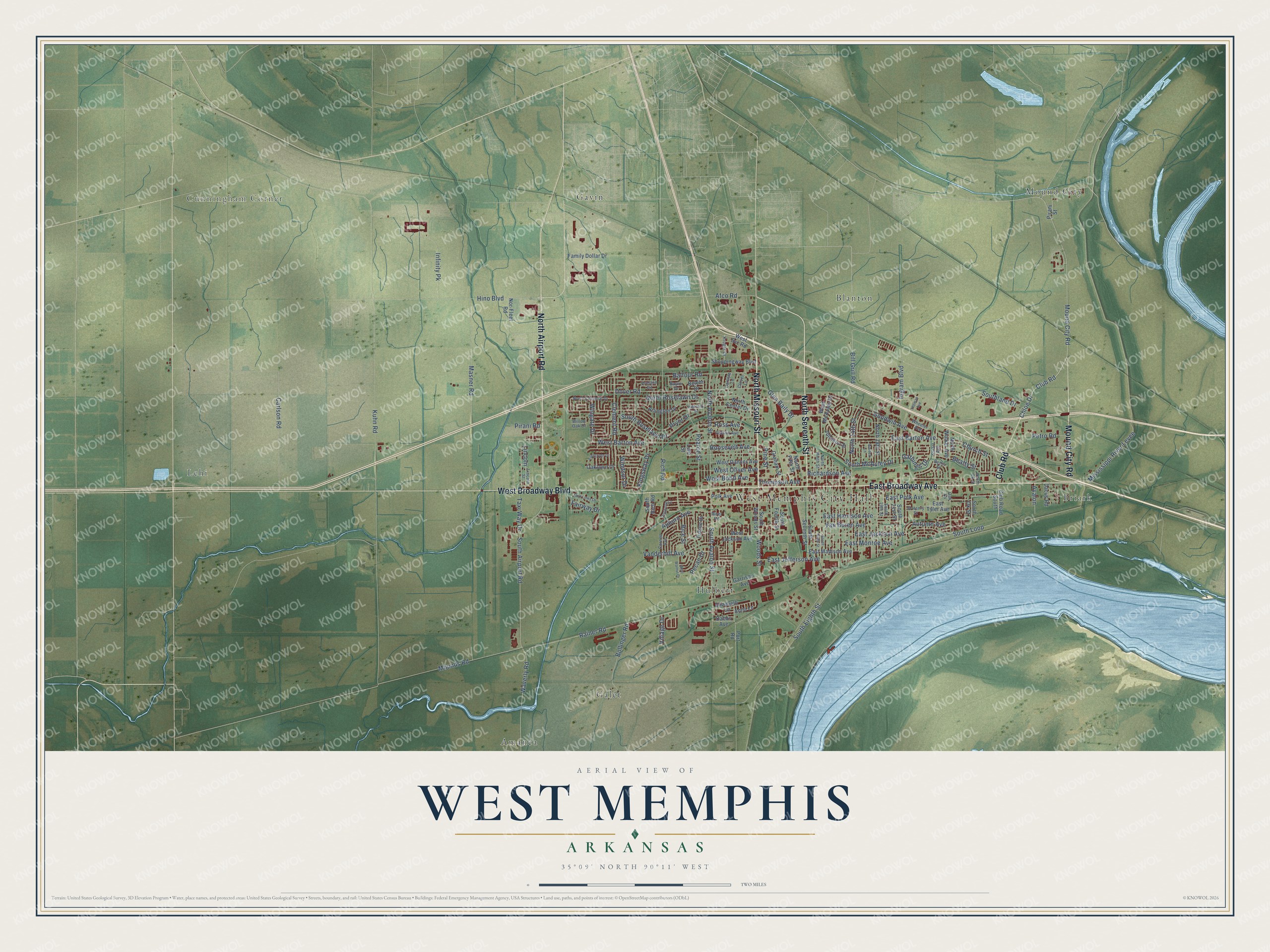 Watermarked full-map preview of West Memphis, Arkansas