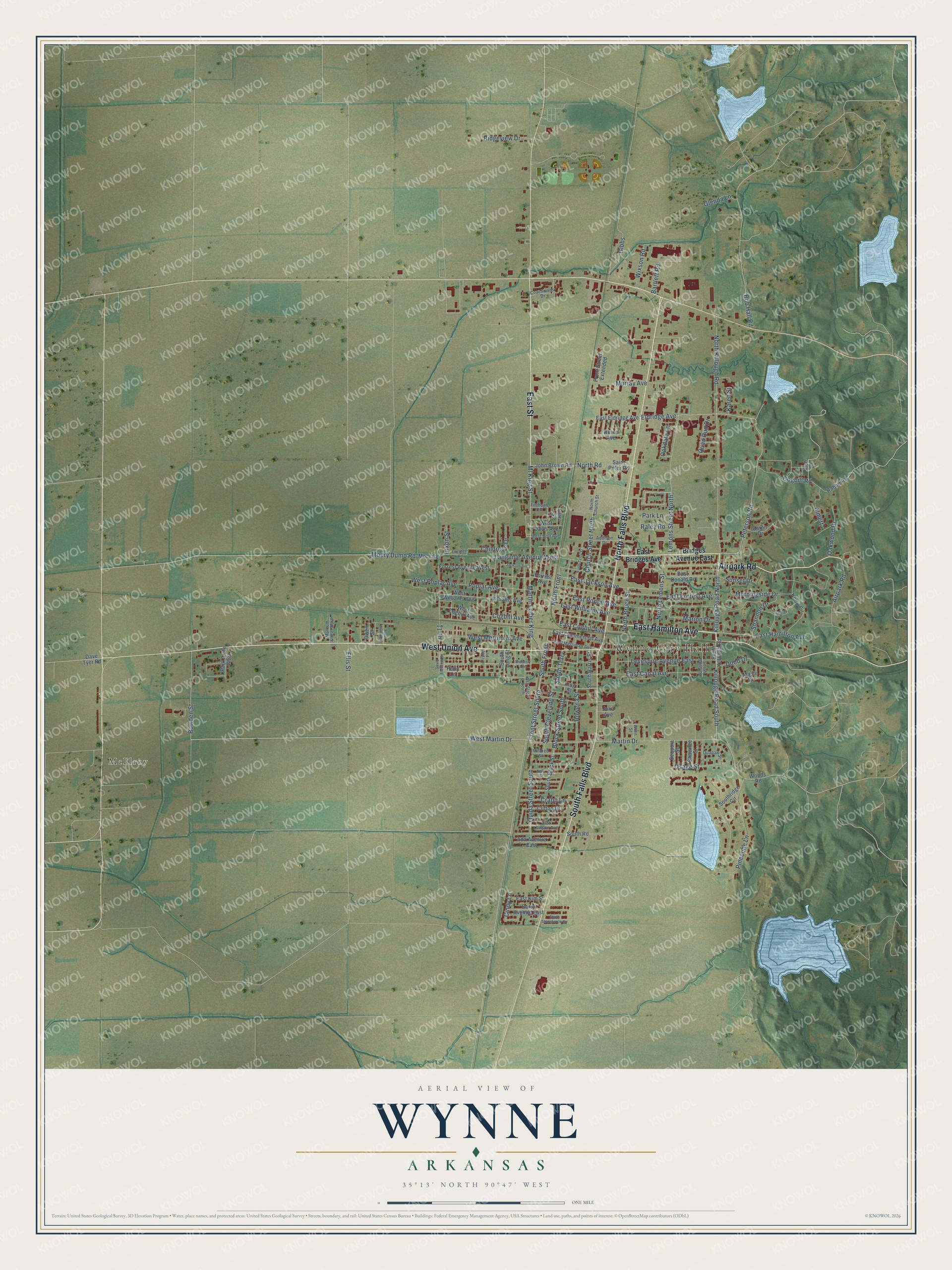 Watermarked full-map preview of Wynne, Arkansas