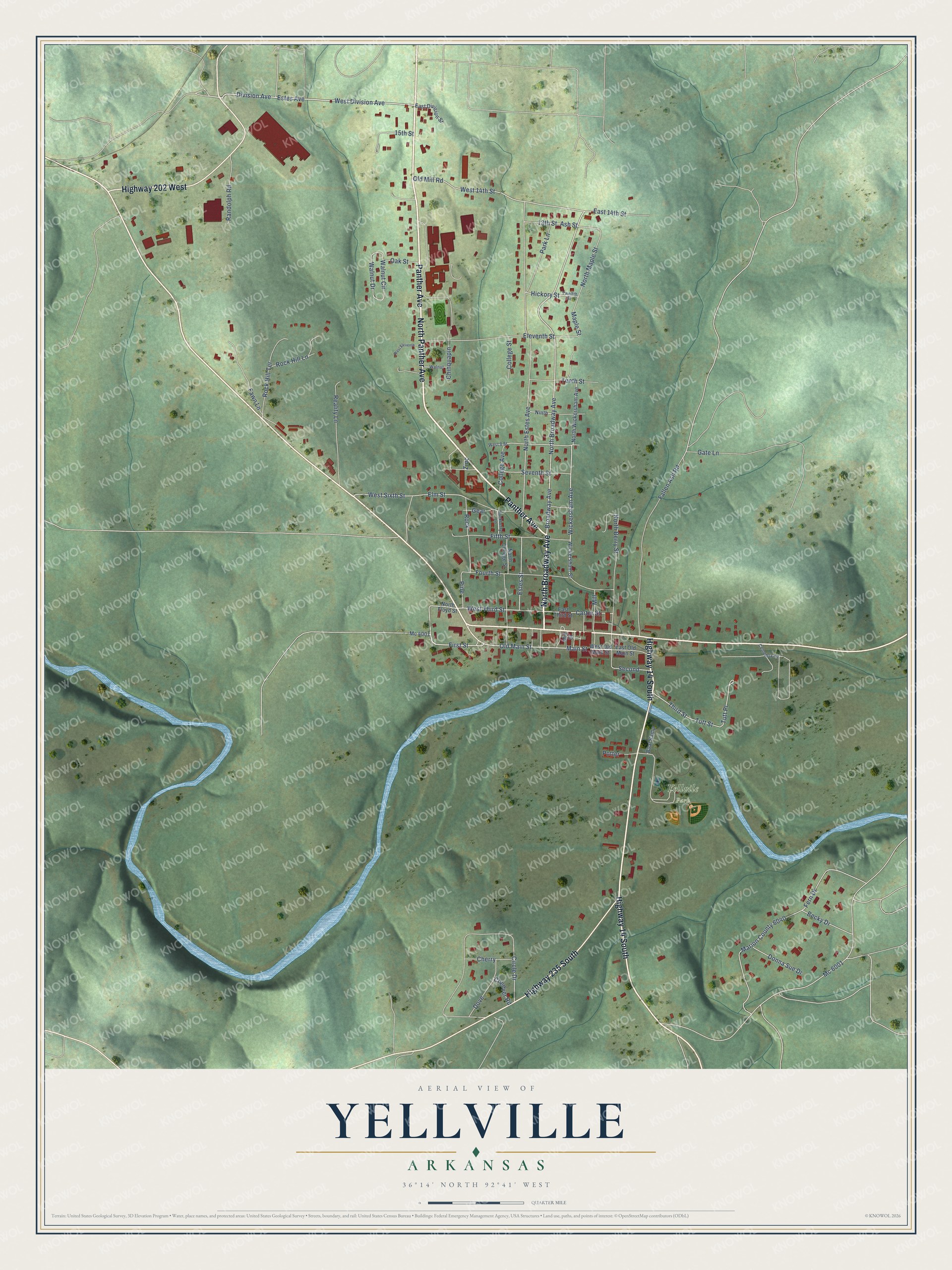 Watermarked full-map preview of Yellville, Arkansas