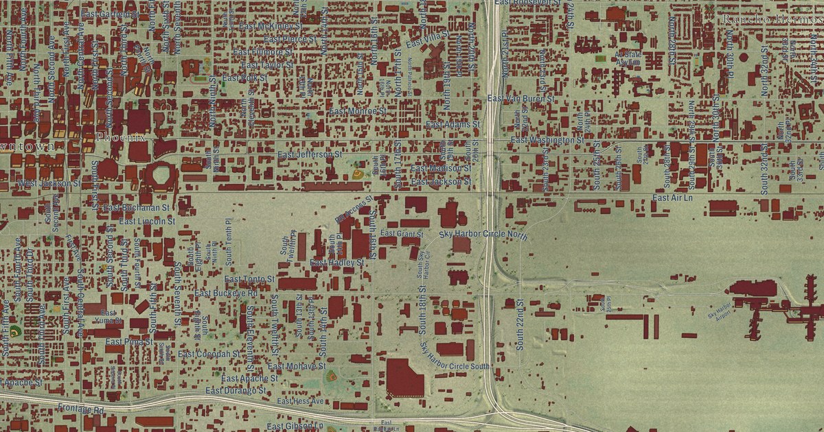 Close-up of streets and buildings in Central City, Arizona