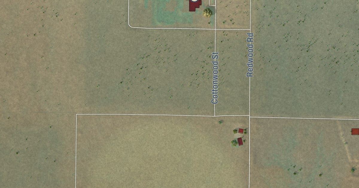 Close-up of streets and buildings in Colorado City, Arizona