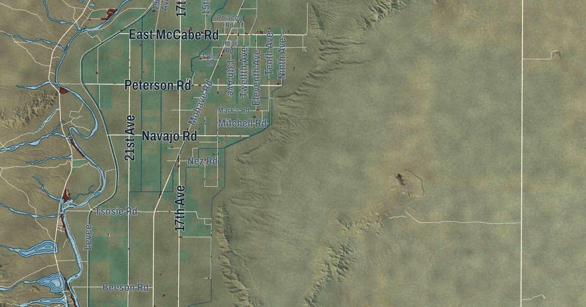 Close-up of streets and buildings in Colorado River Indian Tribes, Arizona