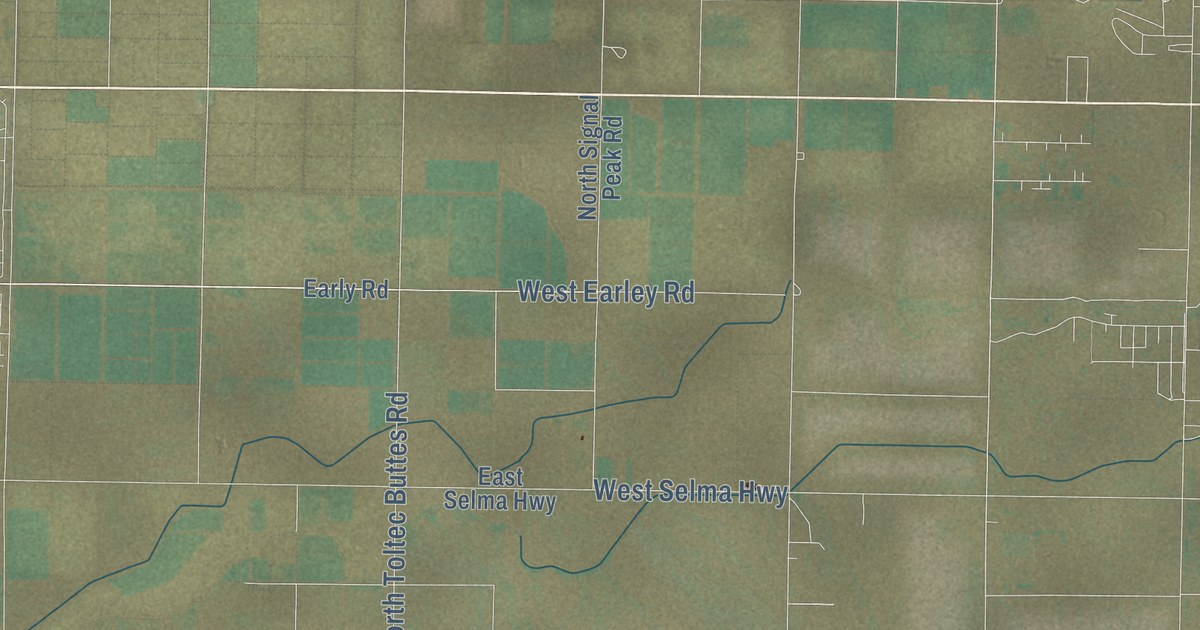 Close-up of streets and buildings in Eloy, Arizona