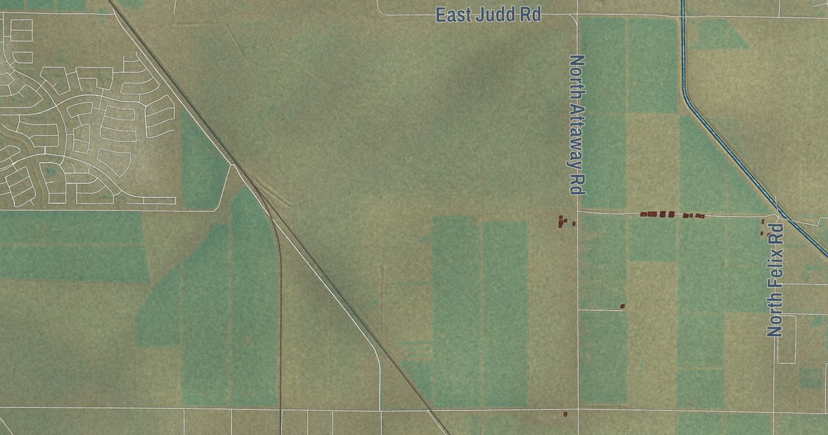 Close-up of streets and buildings in Florence, Arizona