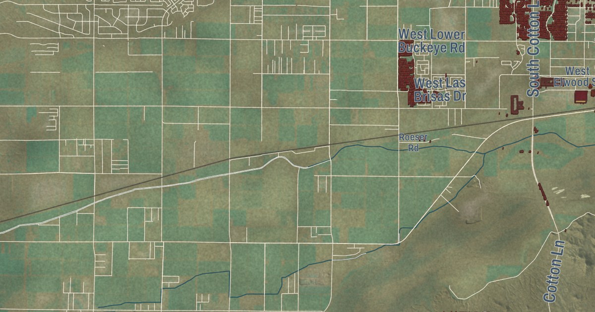 Close-up of streets and buildings in Goodyear, Arizona