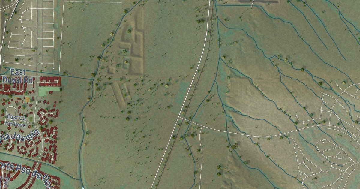 Close-up of streets and buildings in Green Valley, Arizona