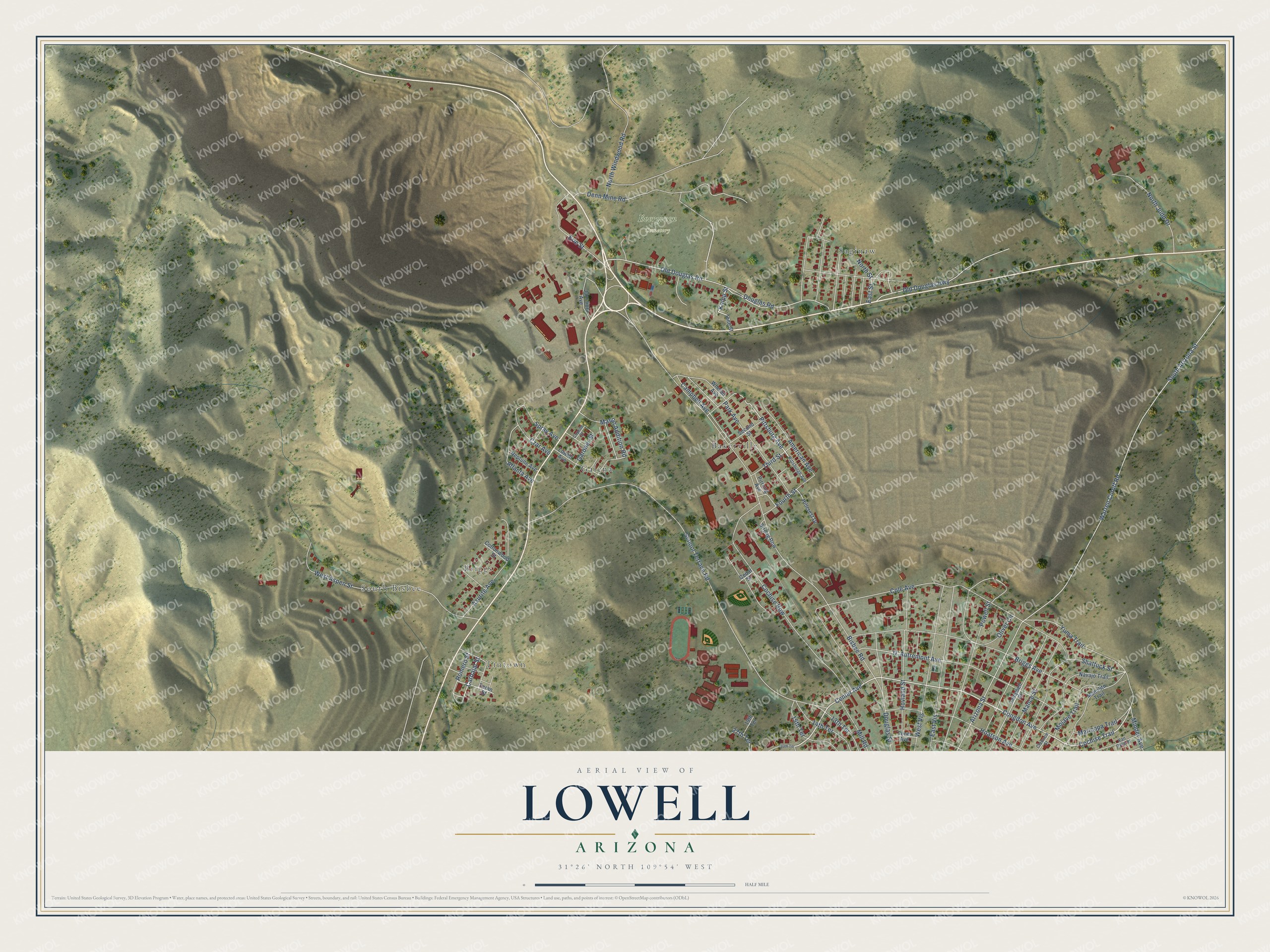 Watermarked full-map preview of Lowell, Arizona