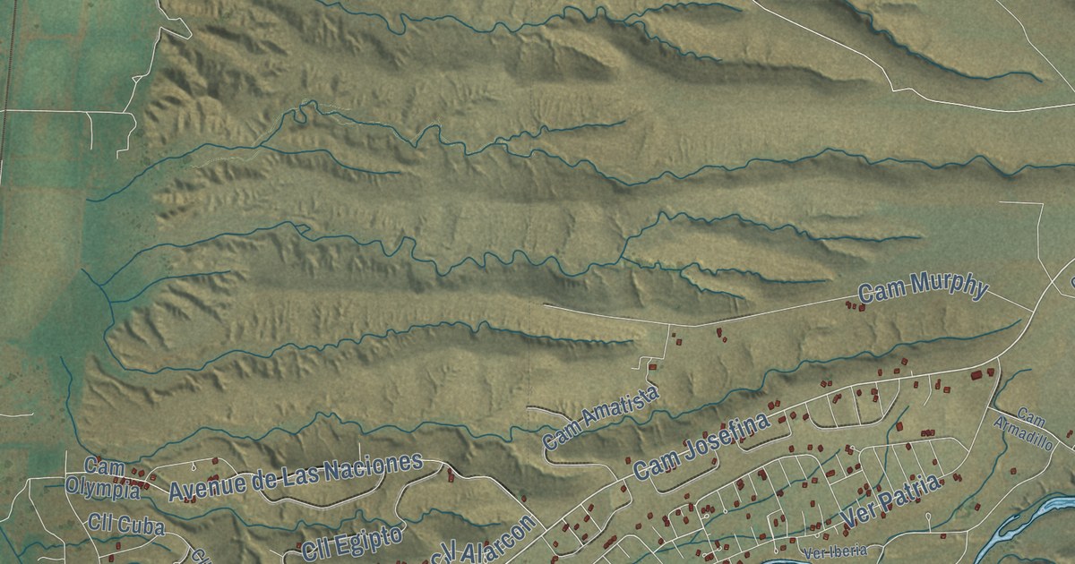 Close-up of streets and buildings in Rio Rico, Arizona