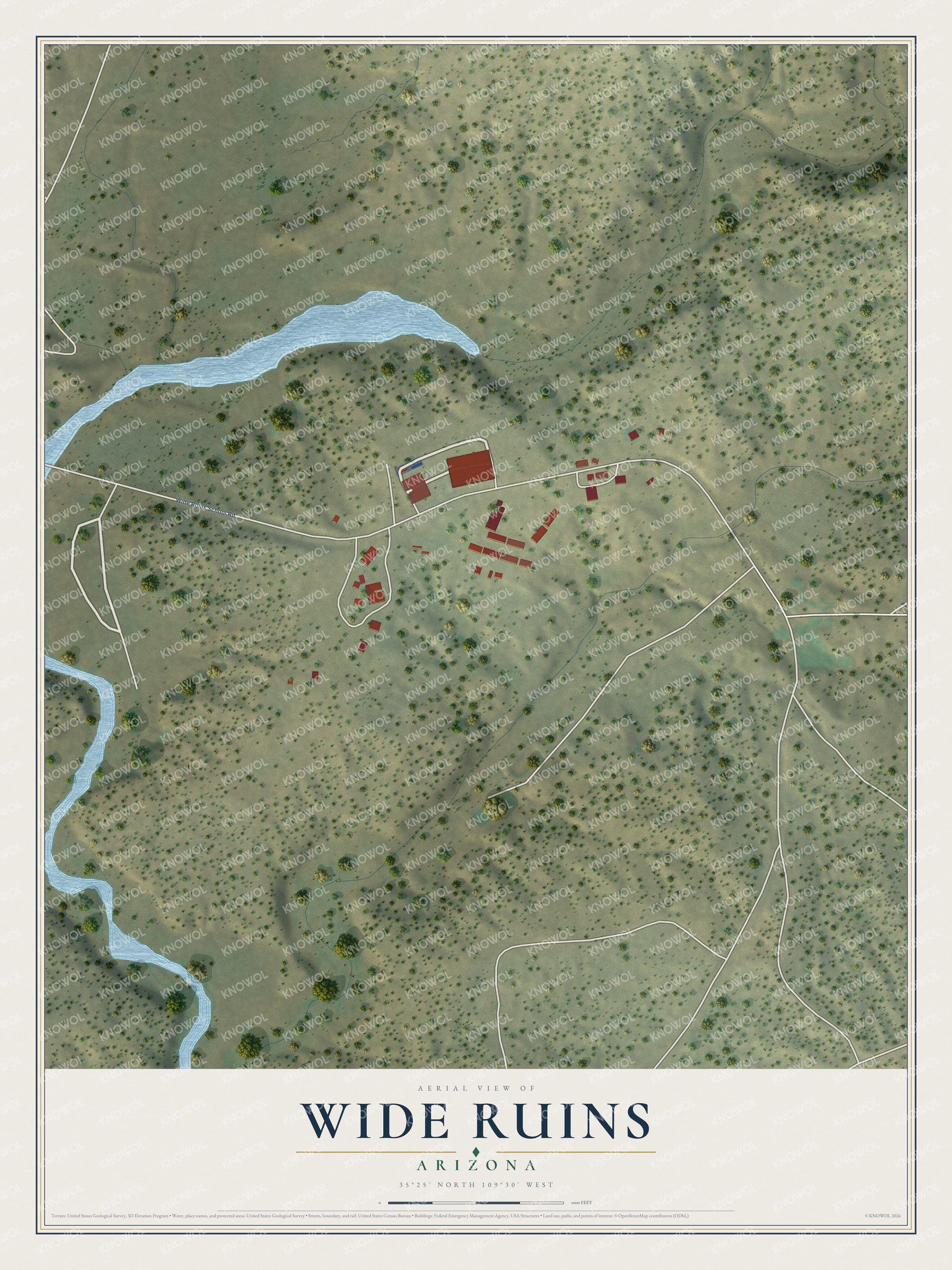 Watermarked full-map preview of Wide Ruins, Arizona