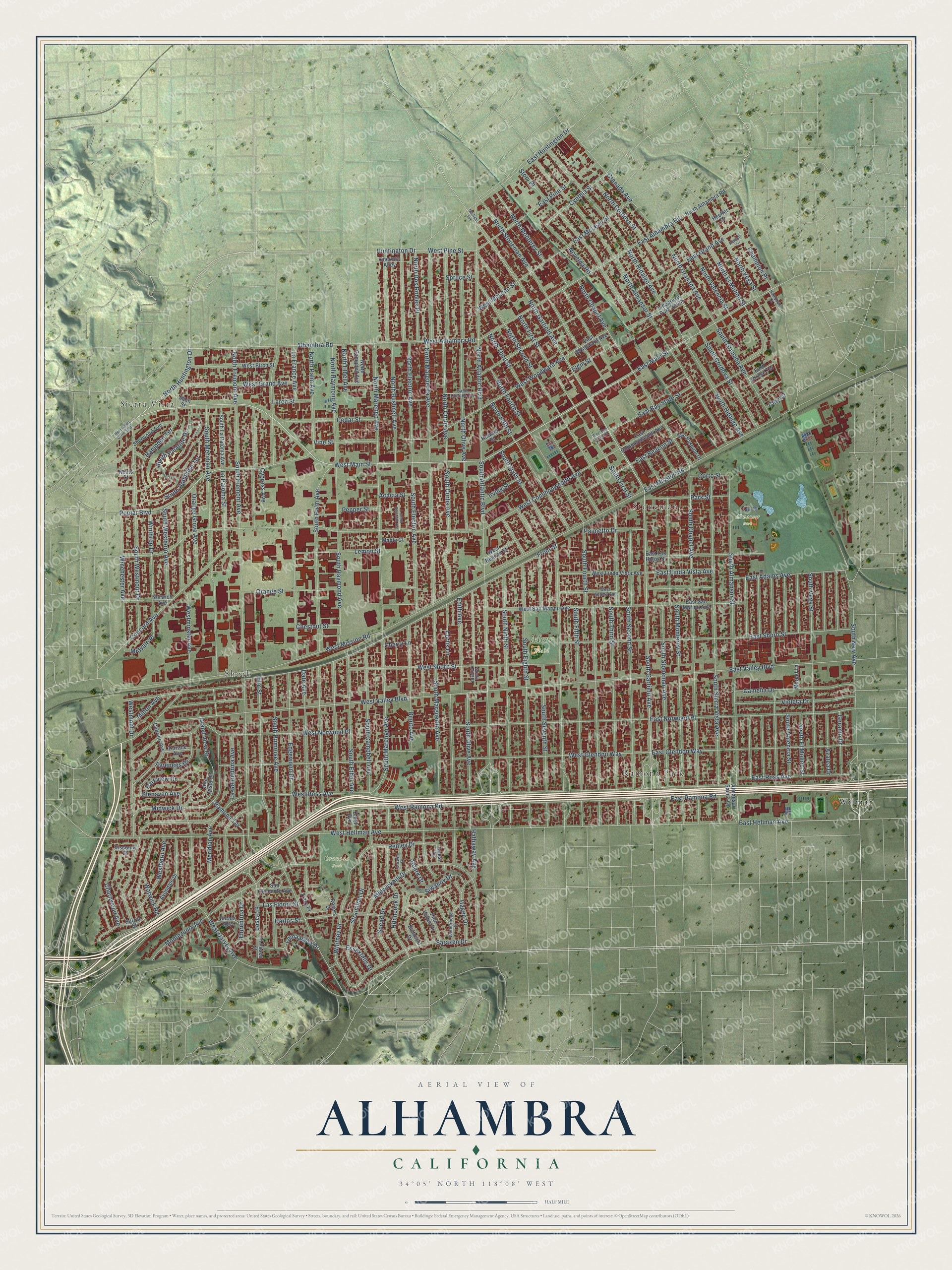 Watermarked full-map preview of Alhambra, California
