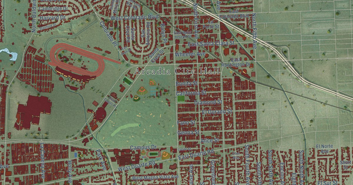 Map of Arcadia, California in 2026