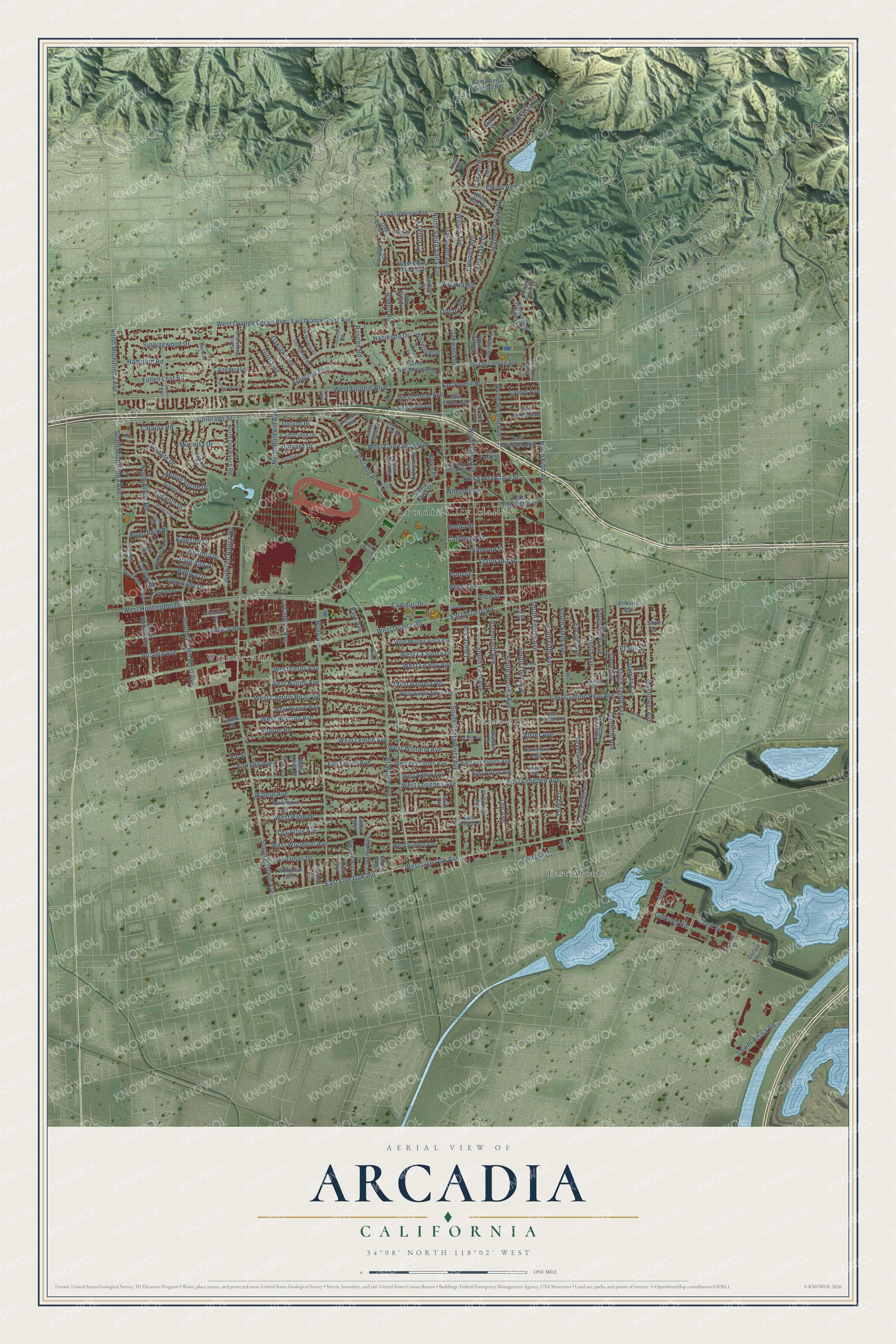 Watermarked full-map preview of Arcadia, California