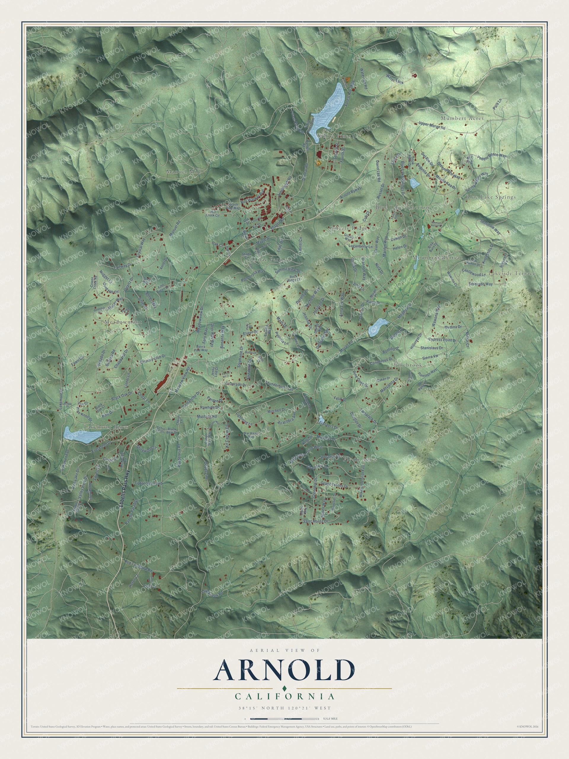 Watermarked full-map preview of Arnold, California