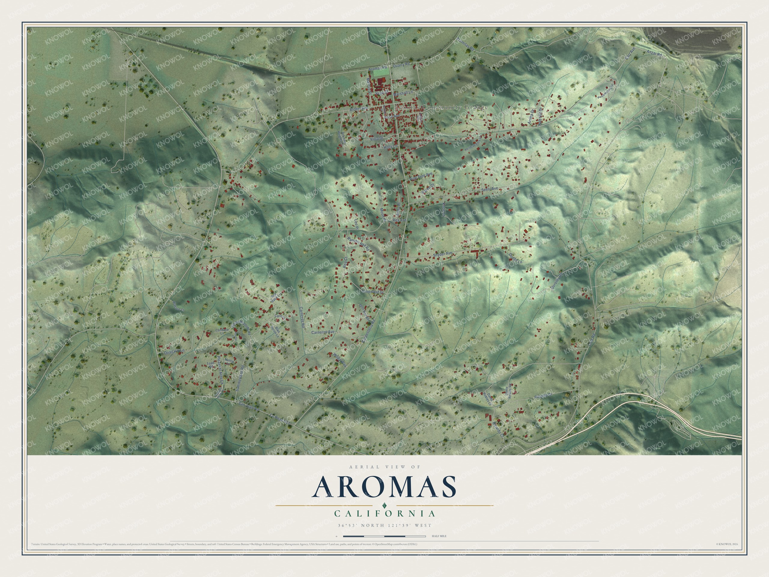 Watermarked full-map preview of Aromas, California