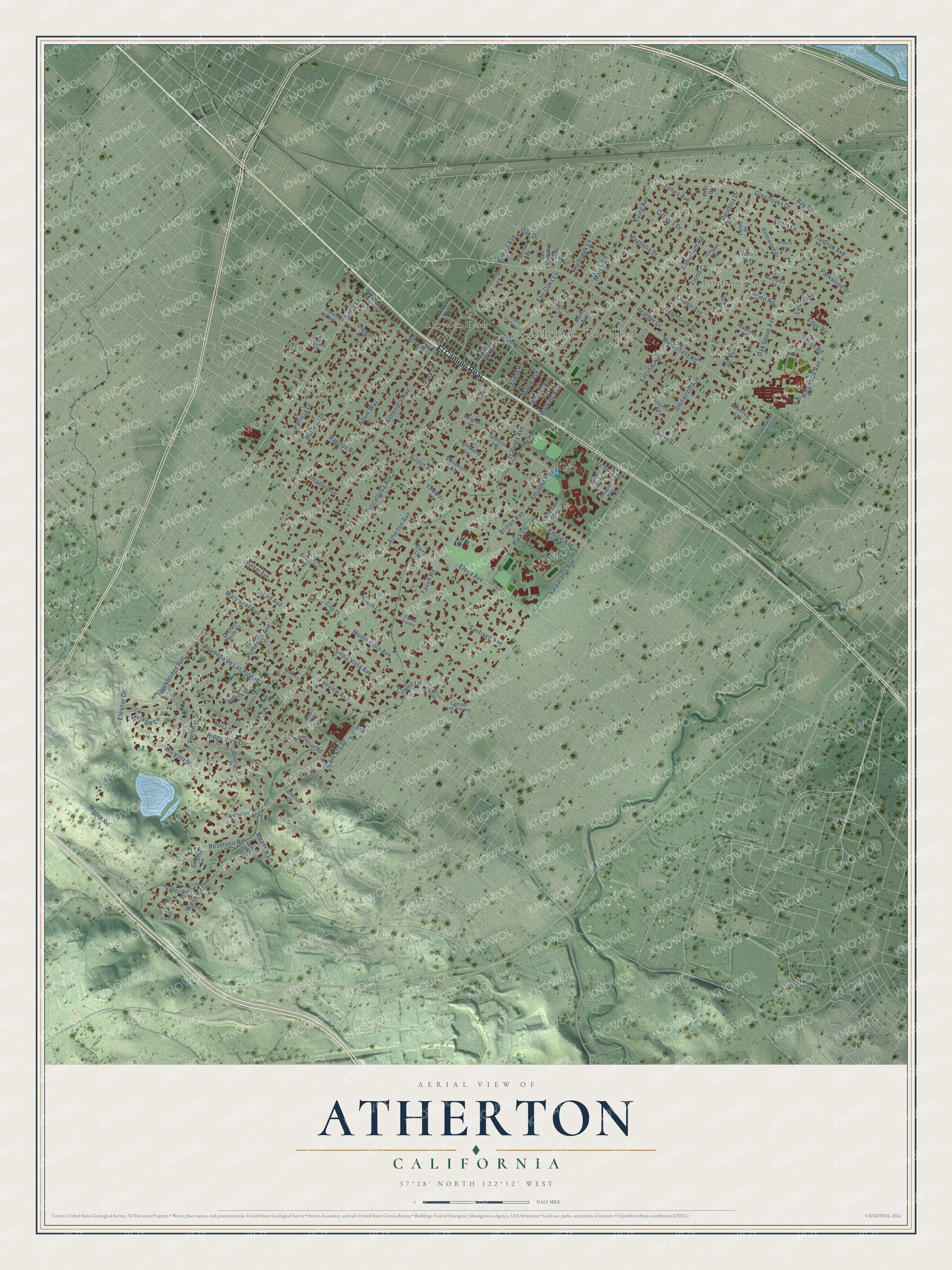 Watermarked full-map preview of Atherton, California