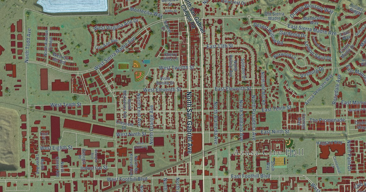 Map of Azusa, California in 2026
