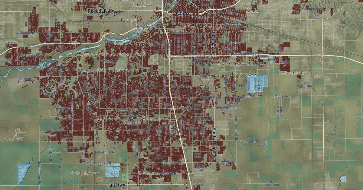Map of Bakersfield, California in 2026