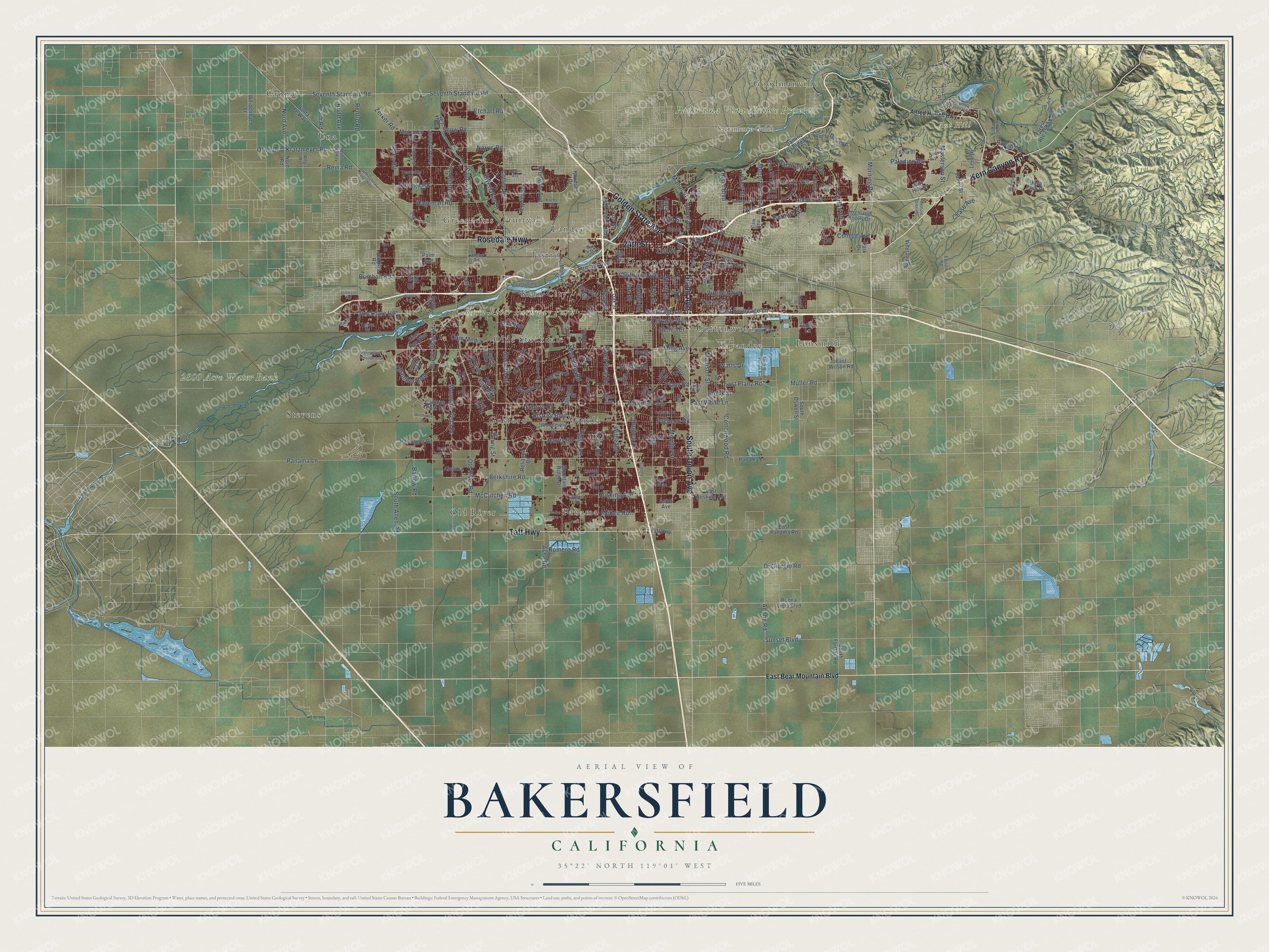 Watermarked full-map preview of Bakersfield, California