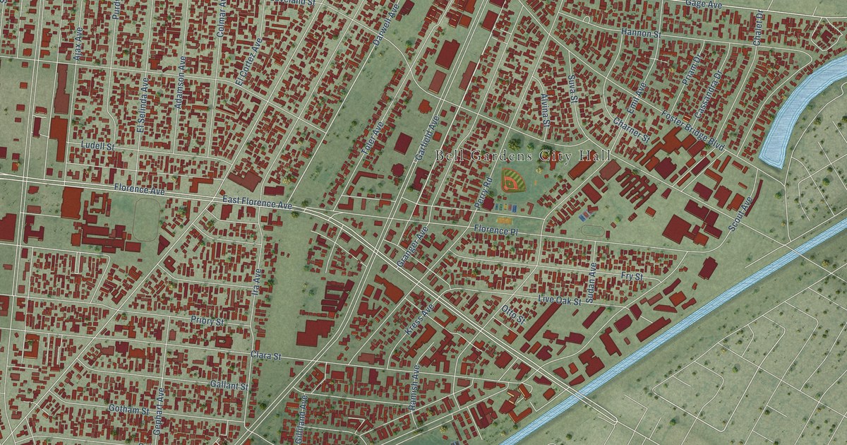 Map of Bell Gardens, California in 2026