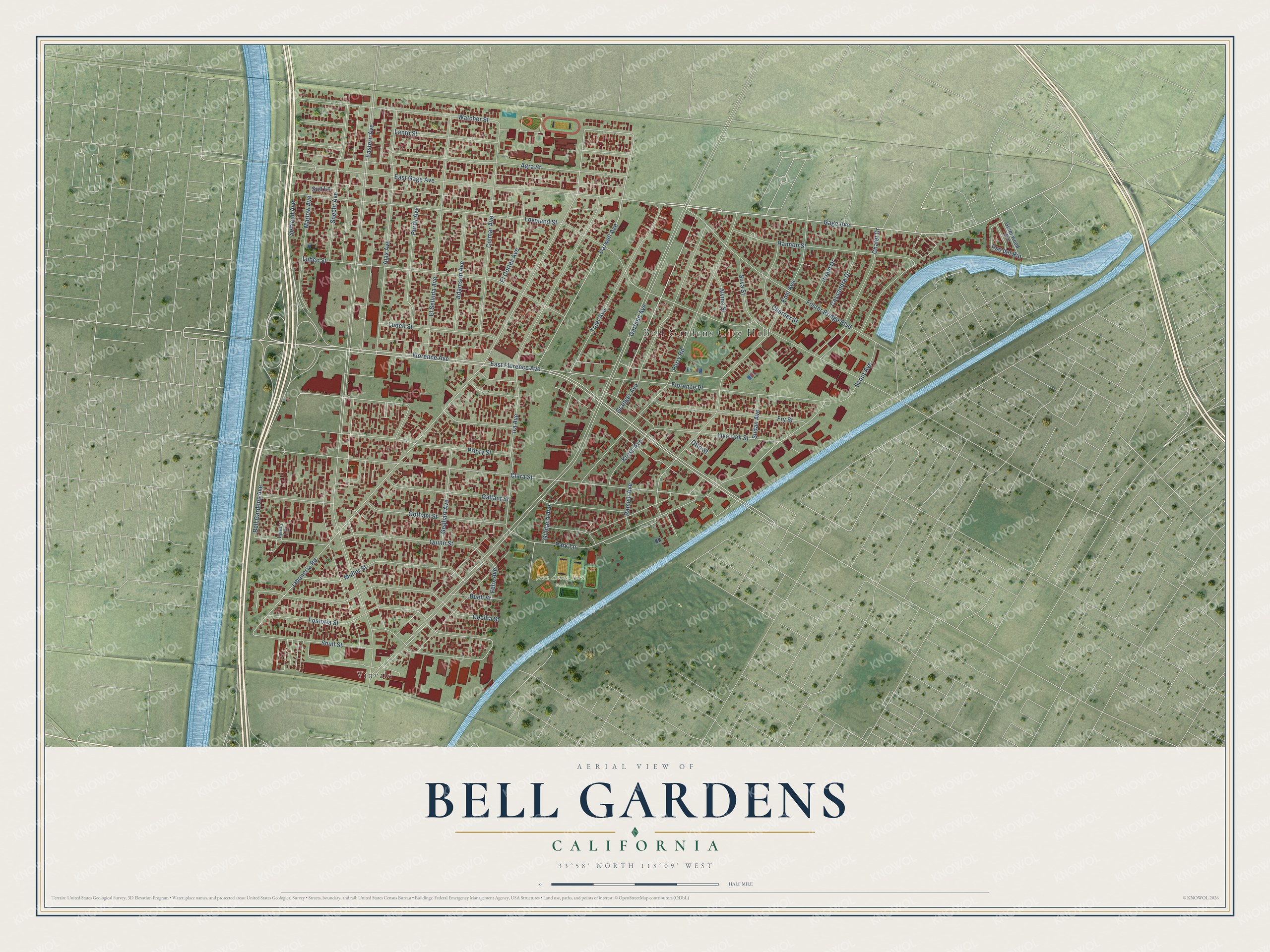 Watermarked full-map preview of Bell Gardens, California