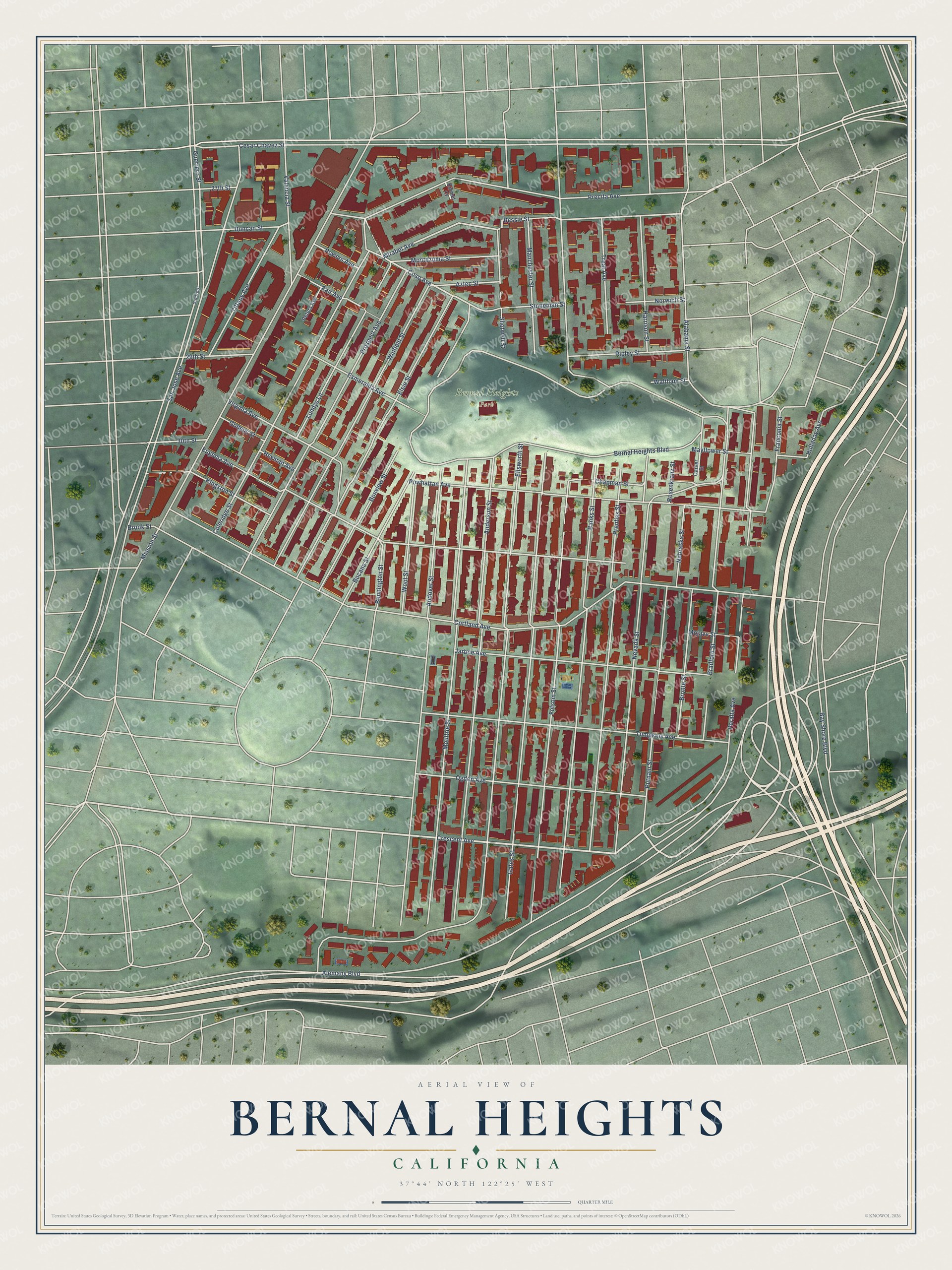 Watermarked full-map preview of Bernal Heights, California