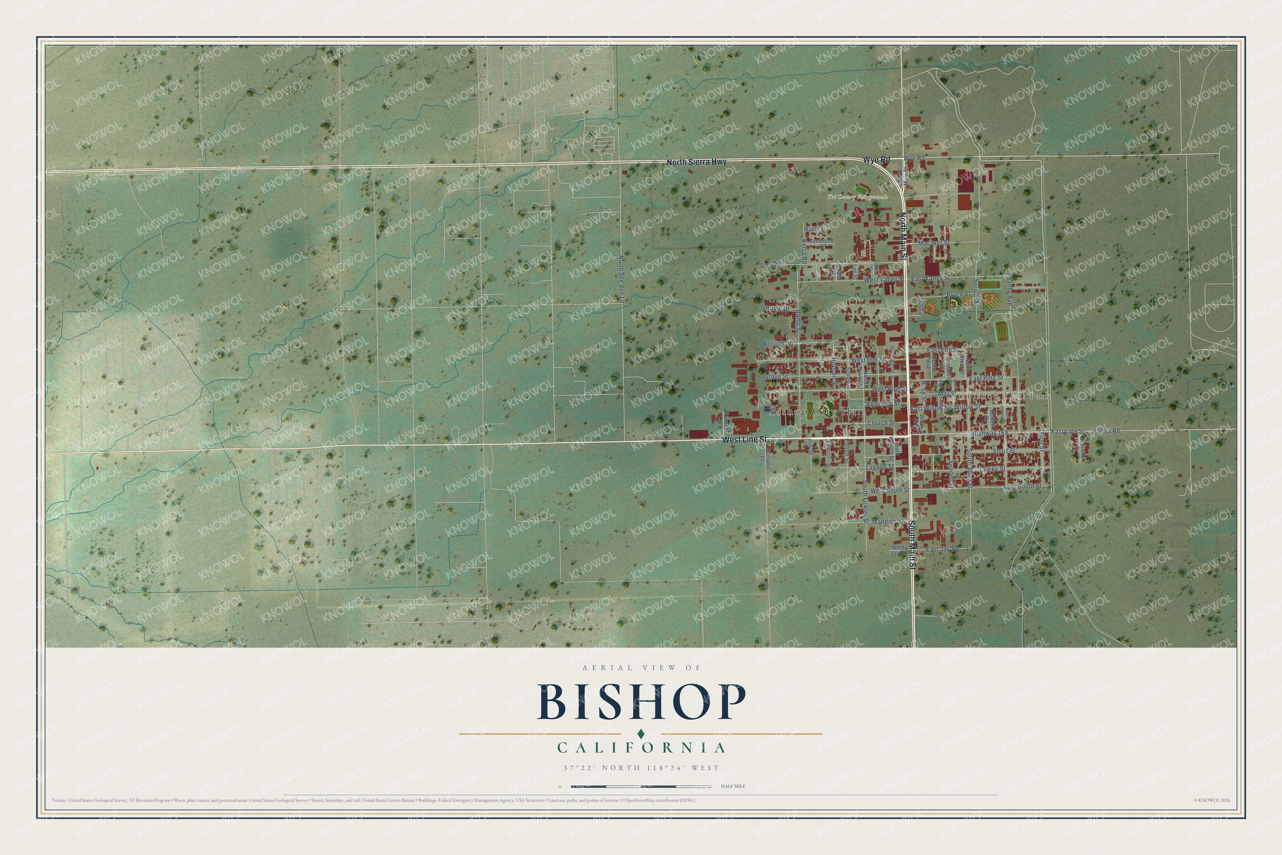 Watermarked full-map preview of Bishop, California